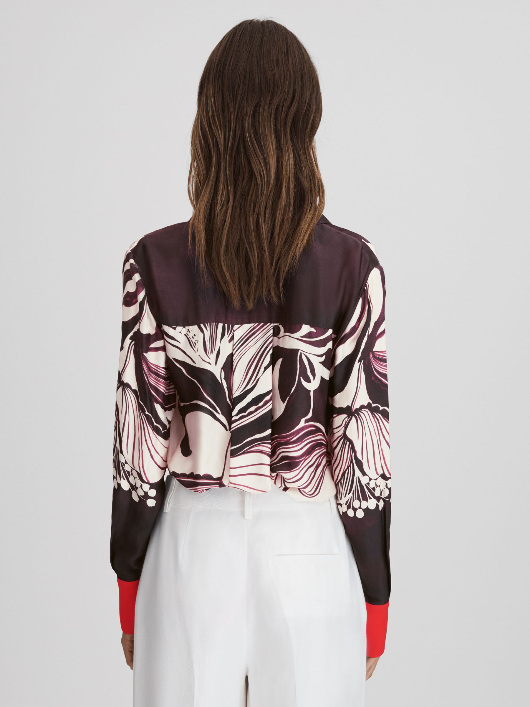 Printed High-Low Button-Through Shirt in Burgundy/Cream - Image 5 of 6