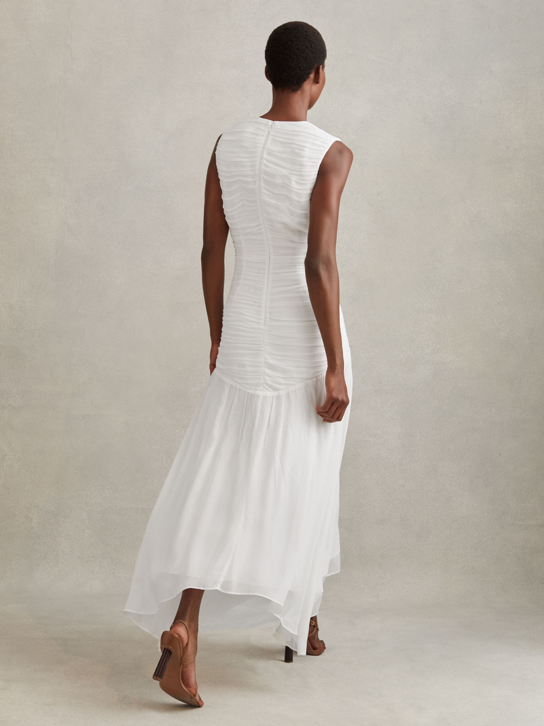 Ruched Bodycon Midi Dress in Ivory - Image 4 of 6