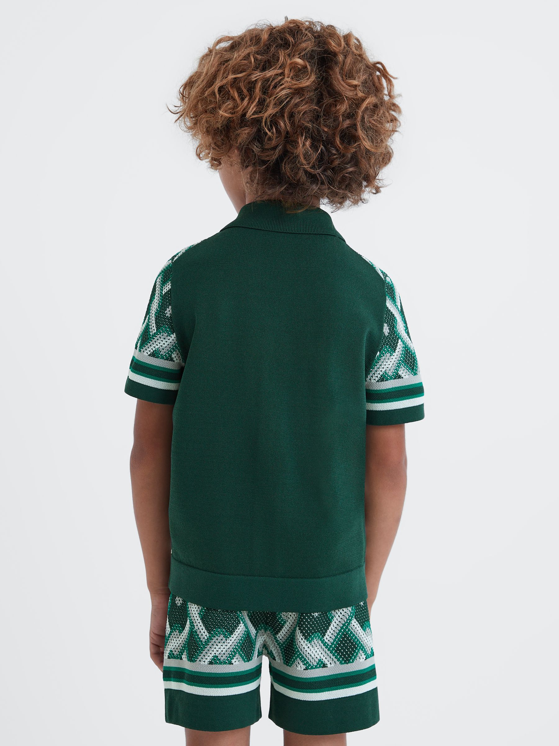 Teen Knitted Cuban Collar Button-Through Shirt in Green Multi - Image 5 of 6