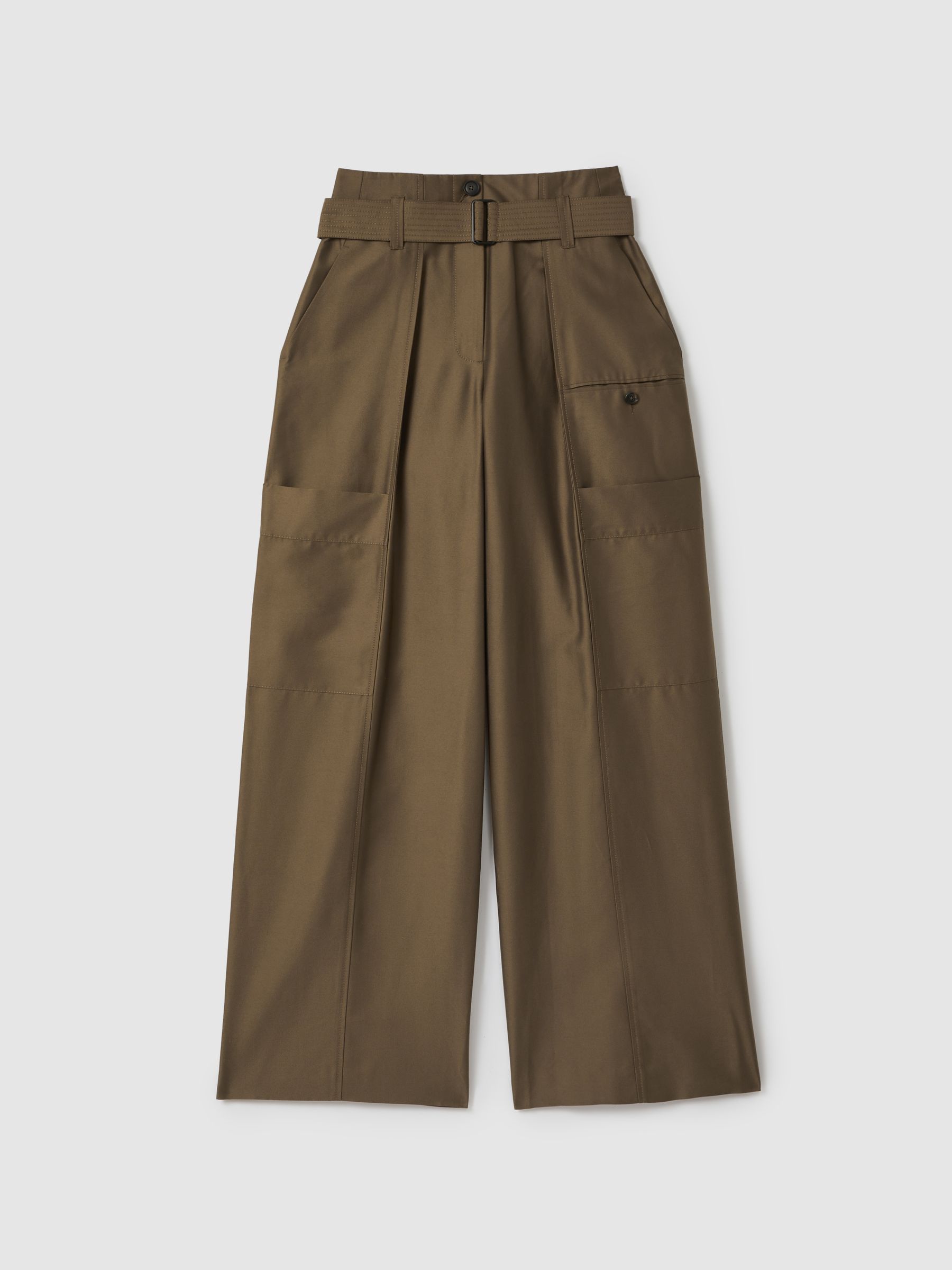Wide Leg Paper Bag Trousers in Khaki - Image 2 of 6