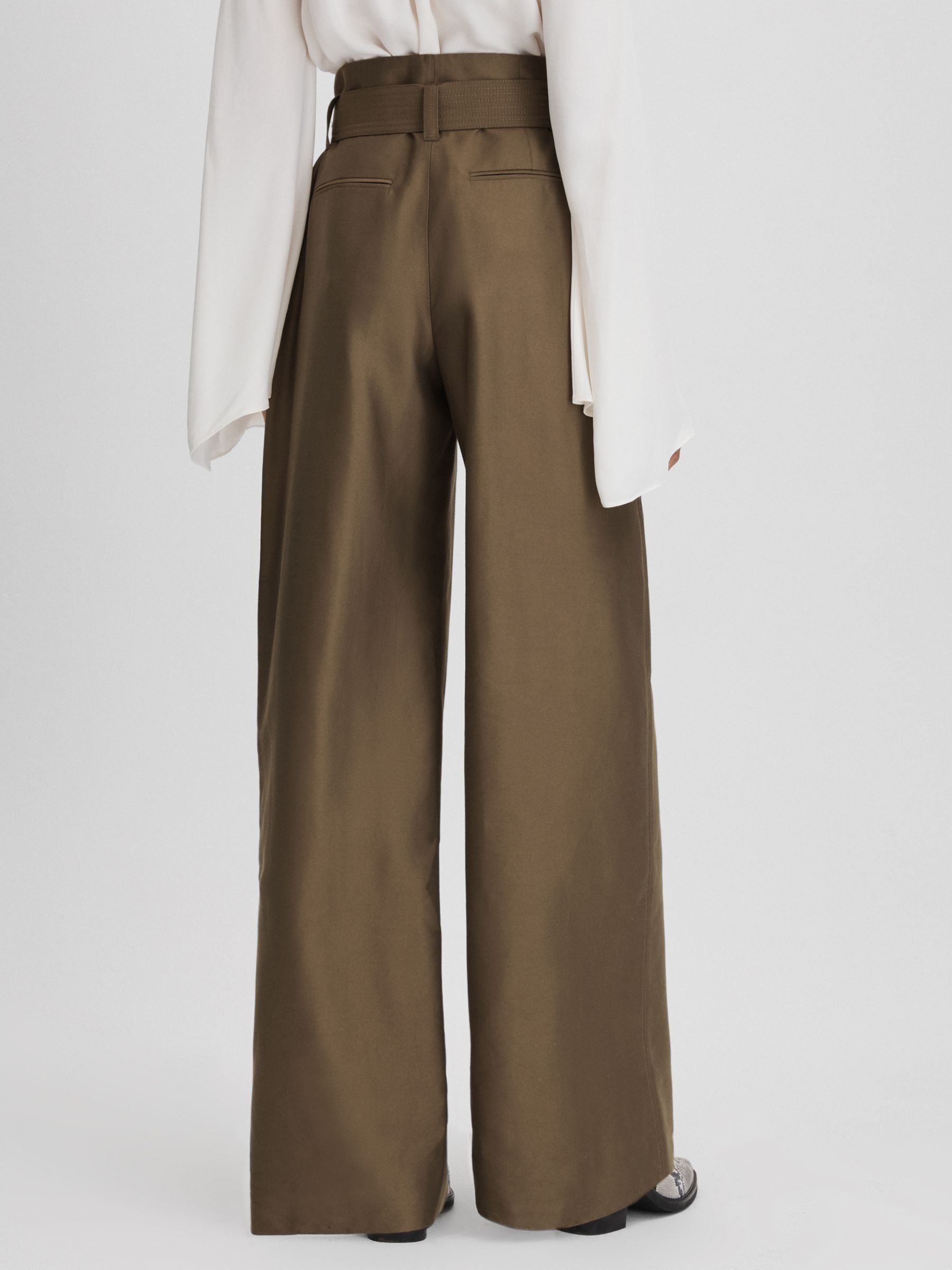 Wide Leg Paper Bag Trousers in Khaki - Image 5 of 6