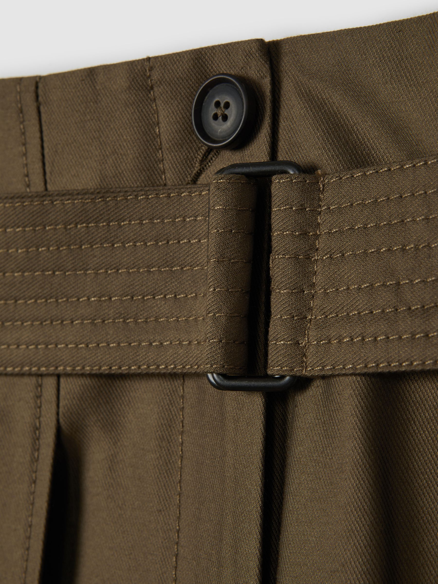 Wide Leg Paper Bag Trousers in Khaki - Image 6 of 6