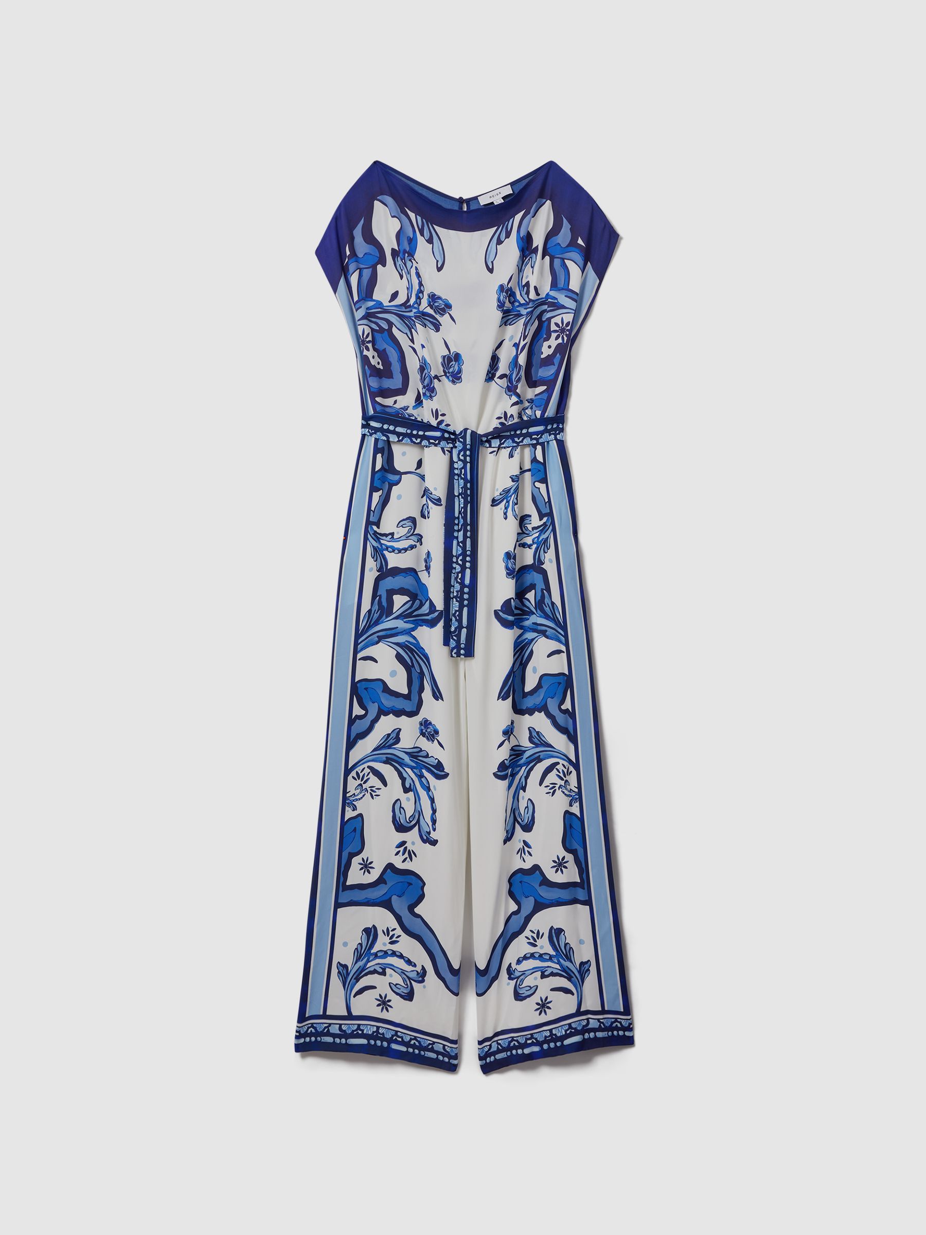 Tile Print Off-The-Shoulder Jumpsuit in Blue - Image 2 of 5