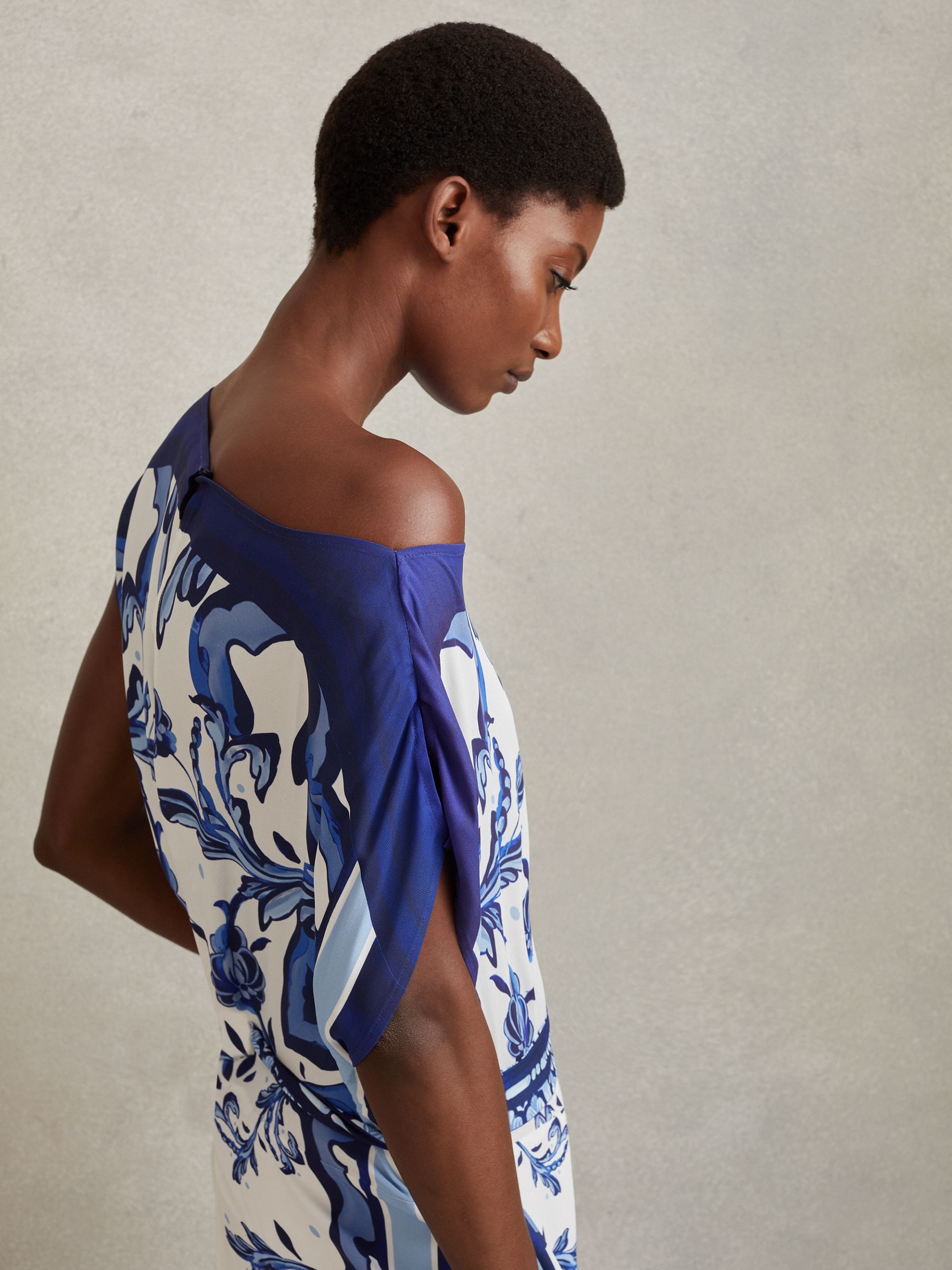 Tile Print Off-The-Shoulder Jumpsuit in Blue - Image 3 of 5