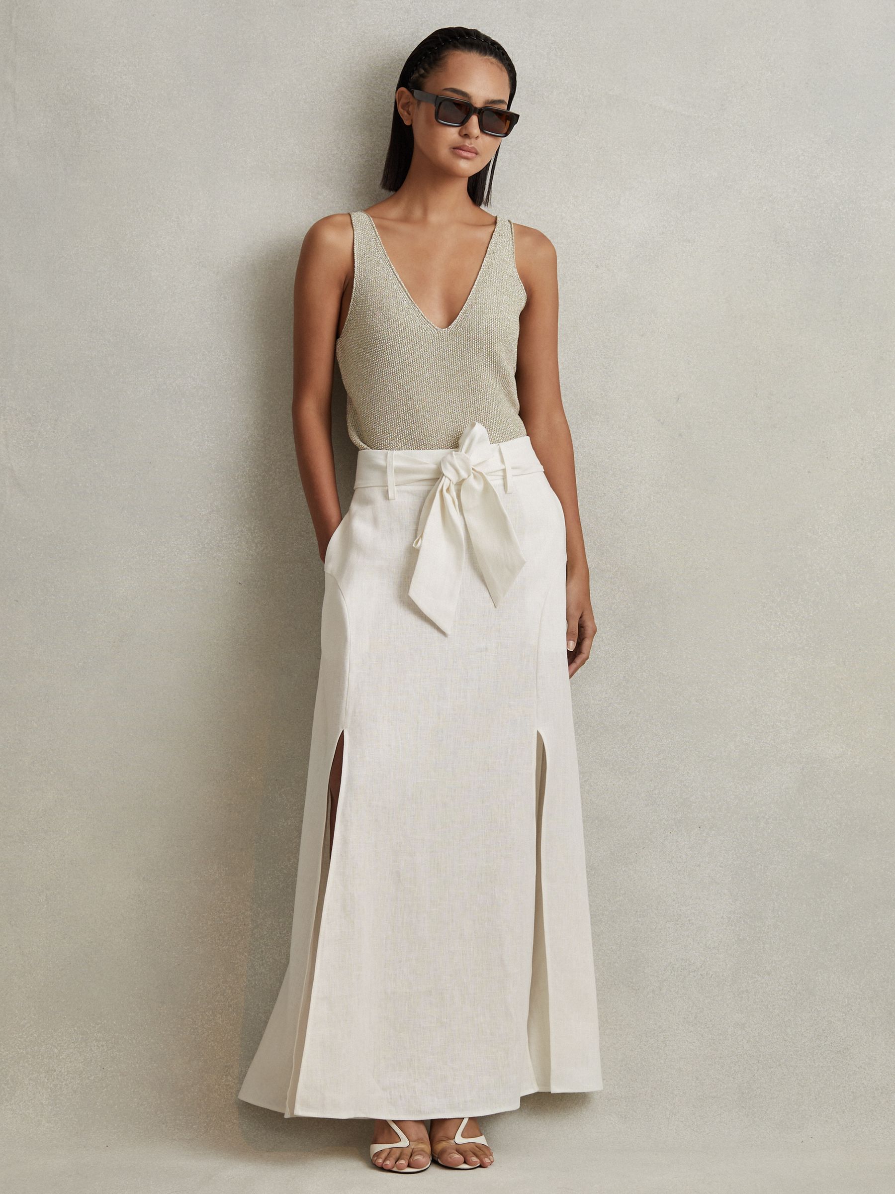 High Rise Linen Maxi Skirt in White - Image 4 of 6