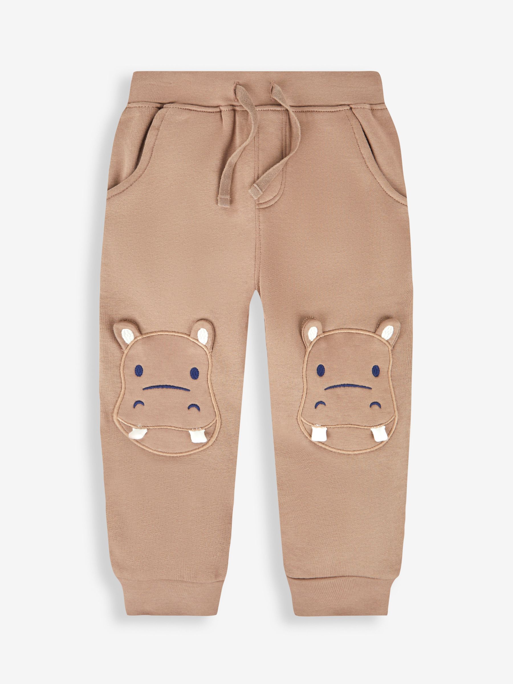 Mocha Brown Hippo Appliqué Knee Joggers With Pet In Pocket - Image 1 of 2