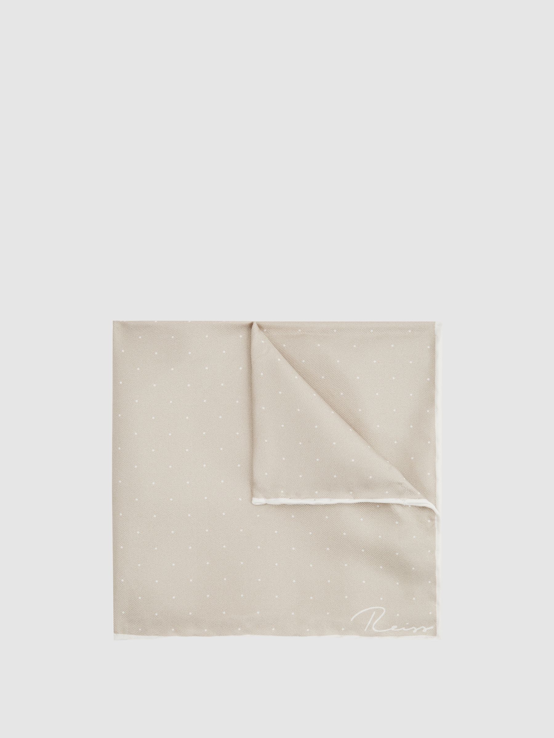 Polka Dot Silk Pocket Square in Stone - Image 1 of 5