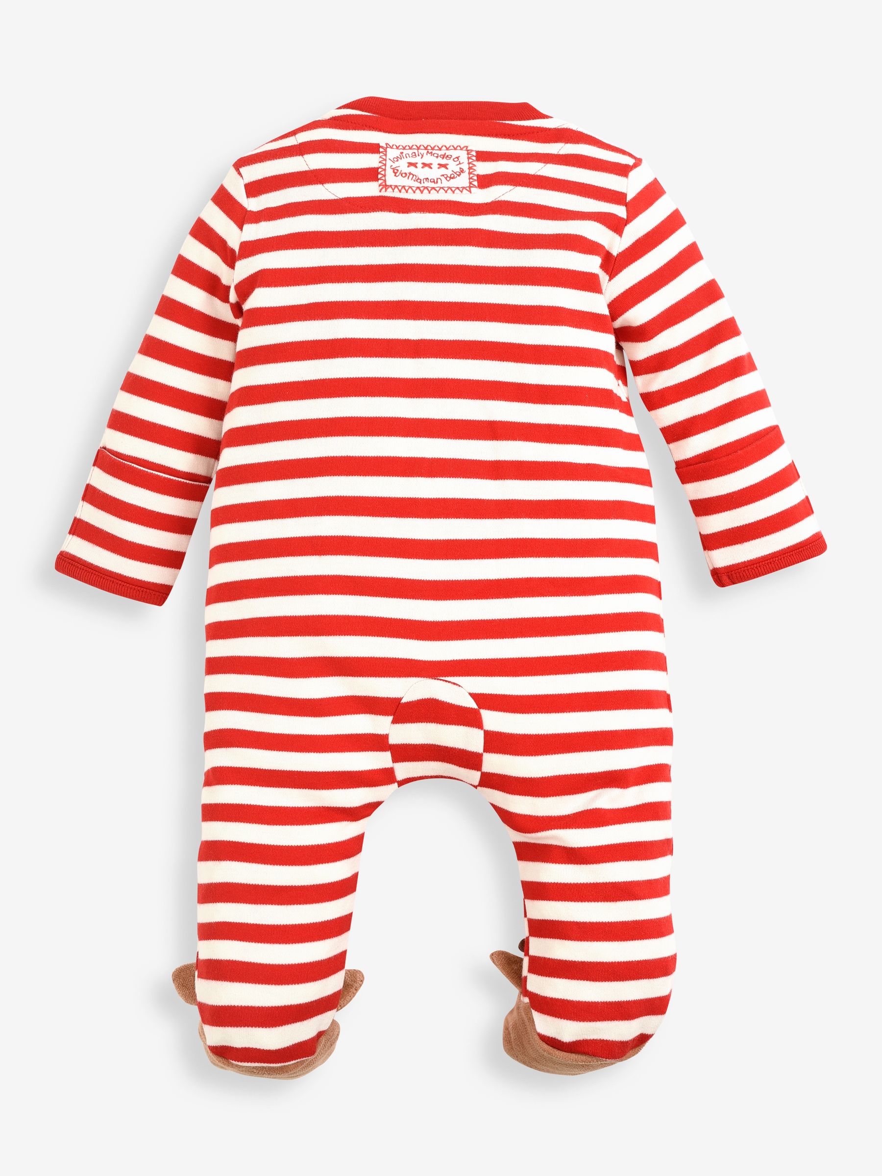 Red Stripe Reindeer Appliqué Cotton Baby Sleepsuit - Image 4 of 7