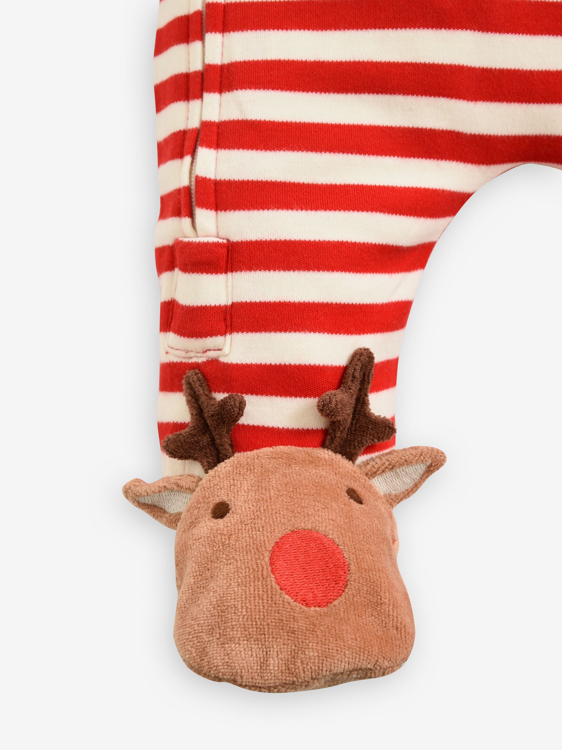 Red Stripe Reindeer Appliqué Cotton Baby Sleepsuit - Image 5 of 7