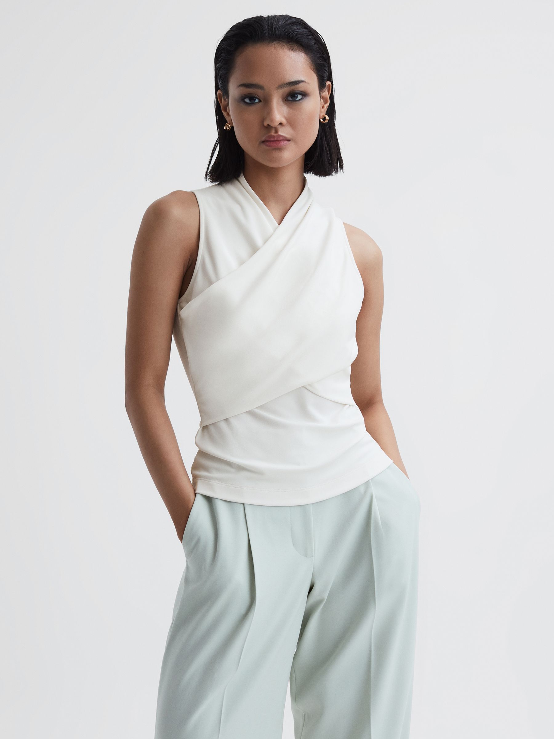 Sleeveless Wrap Top in Cream - Image 1 of 5