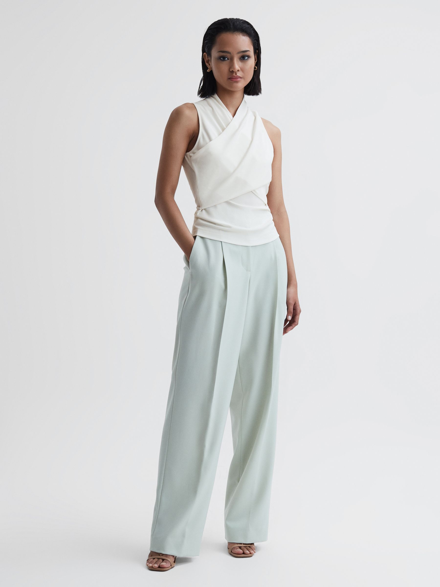 Sleeveless Wrap Top in Cream - Image 3 of 5