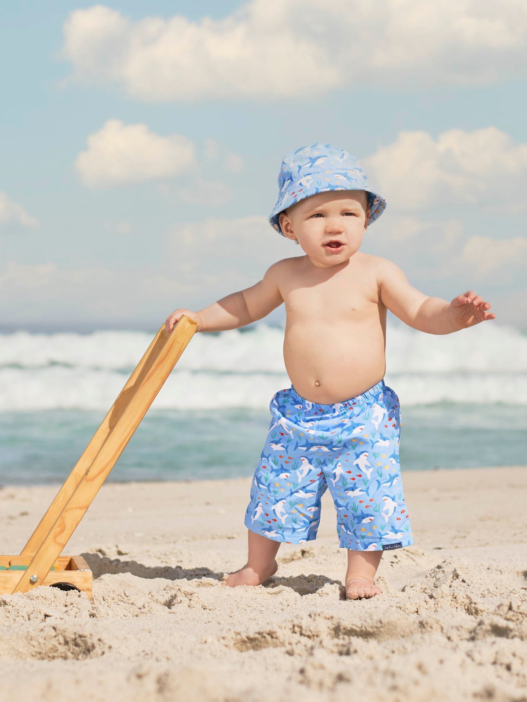 Shark Print Swim Shorts with Nappy - Image 3 of 6
