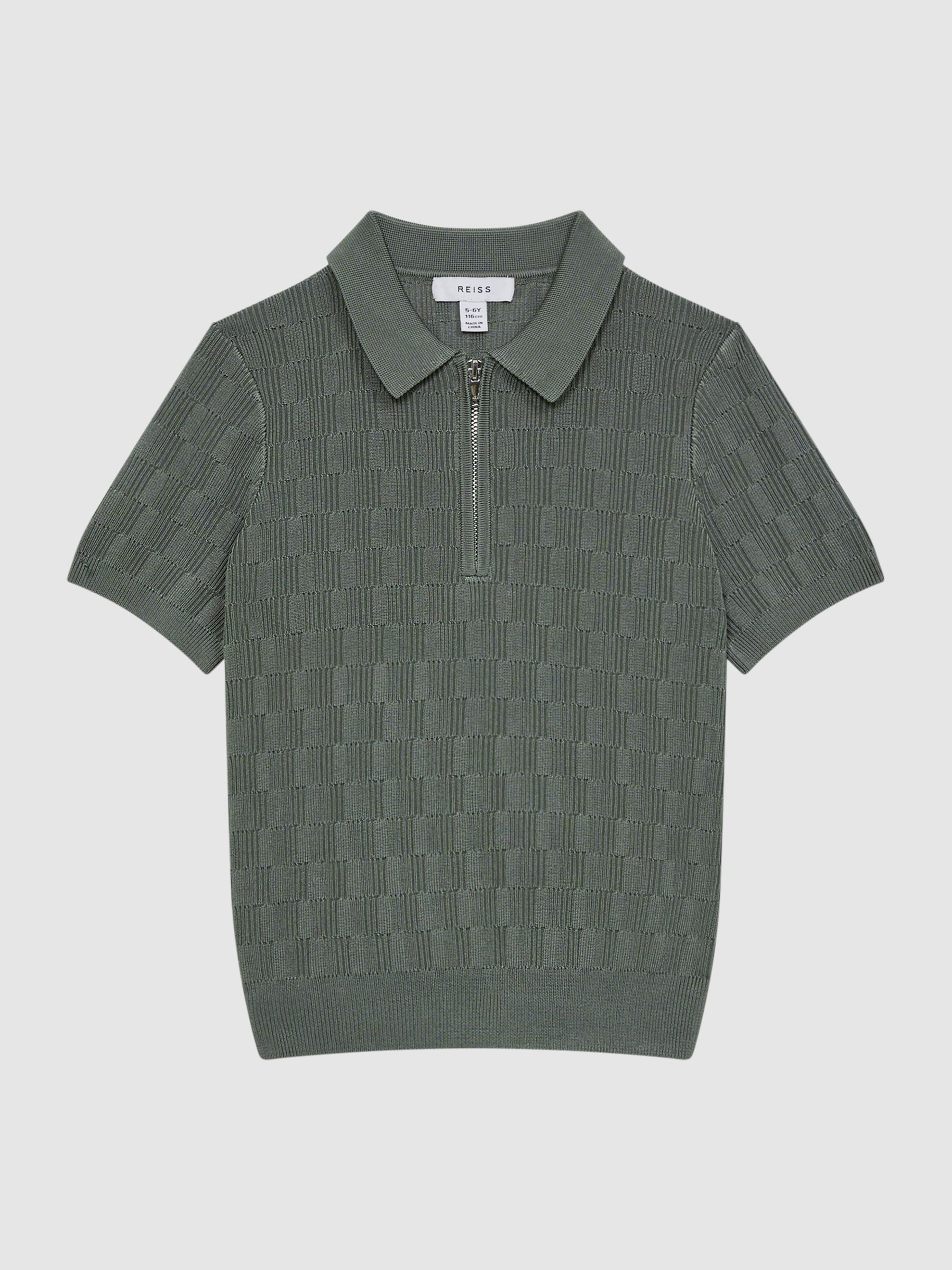 Half-Zip Textured Polo T-Shirt in Green - Image 2 of 7 Half-Zip Textured Polo T-Shirt in Green - Image 2 of 7