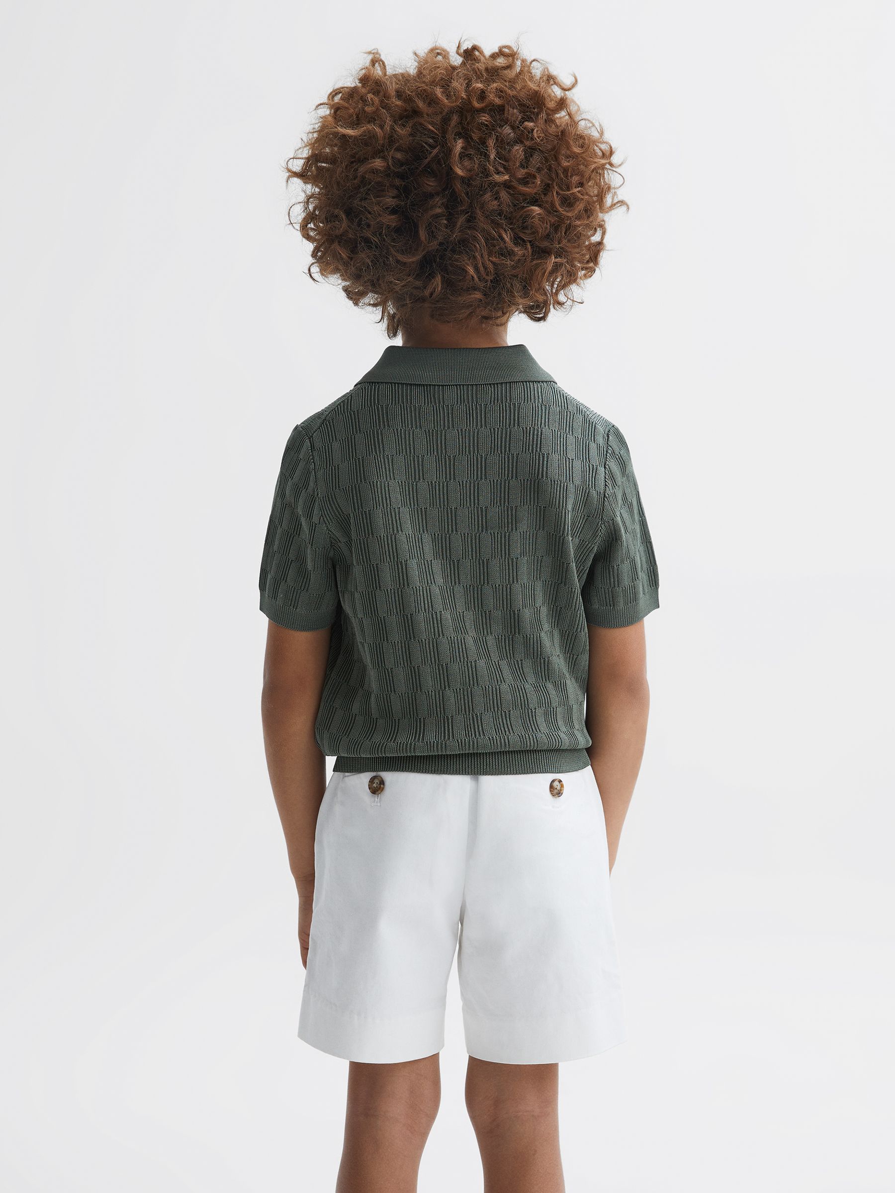Half-Zip Textured Polo T-Shirt in Green - Image 5 of 7