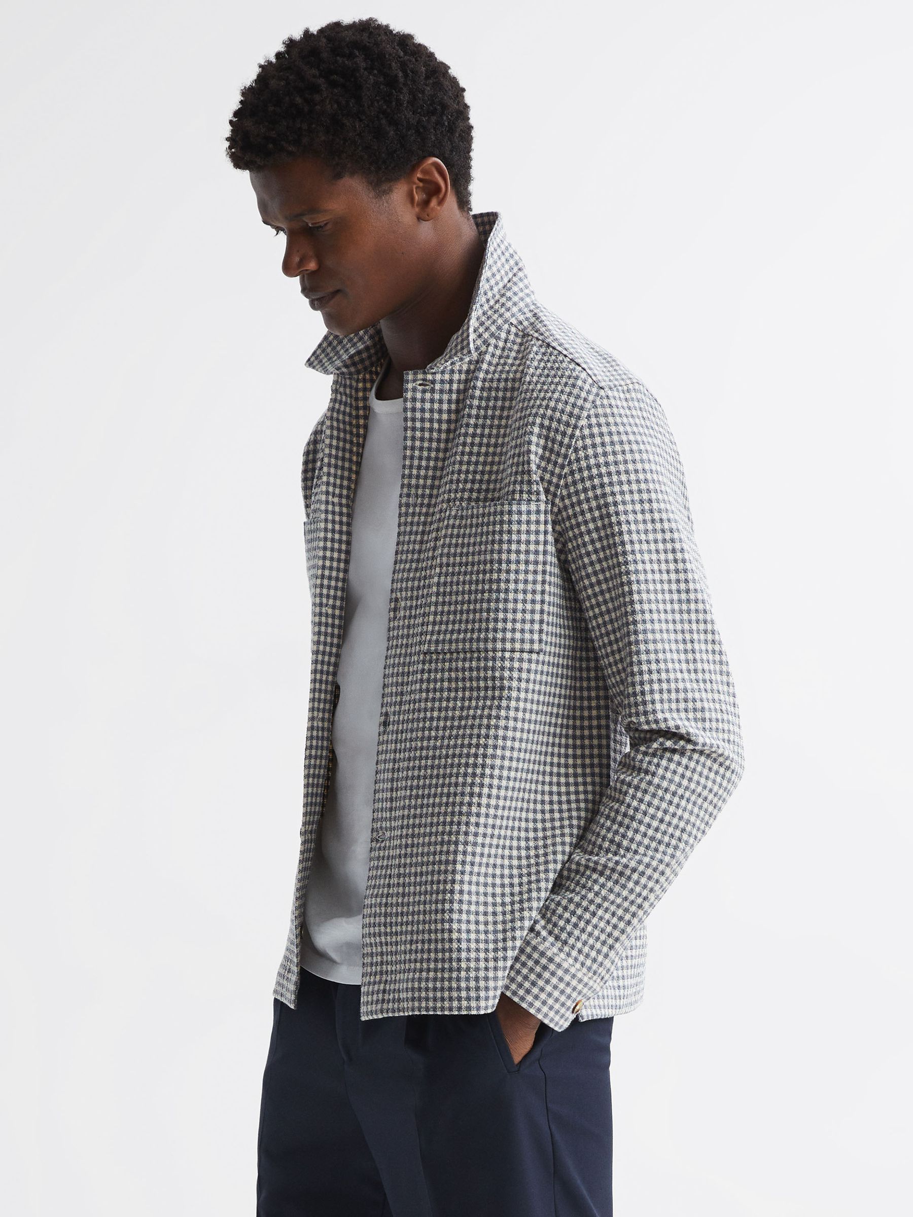 Check Twin Pocket Overshirt in Grey/White - Image 1 of 4