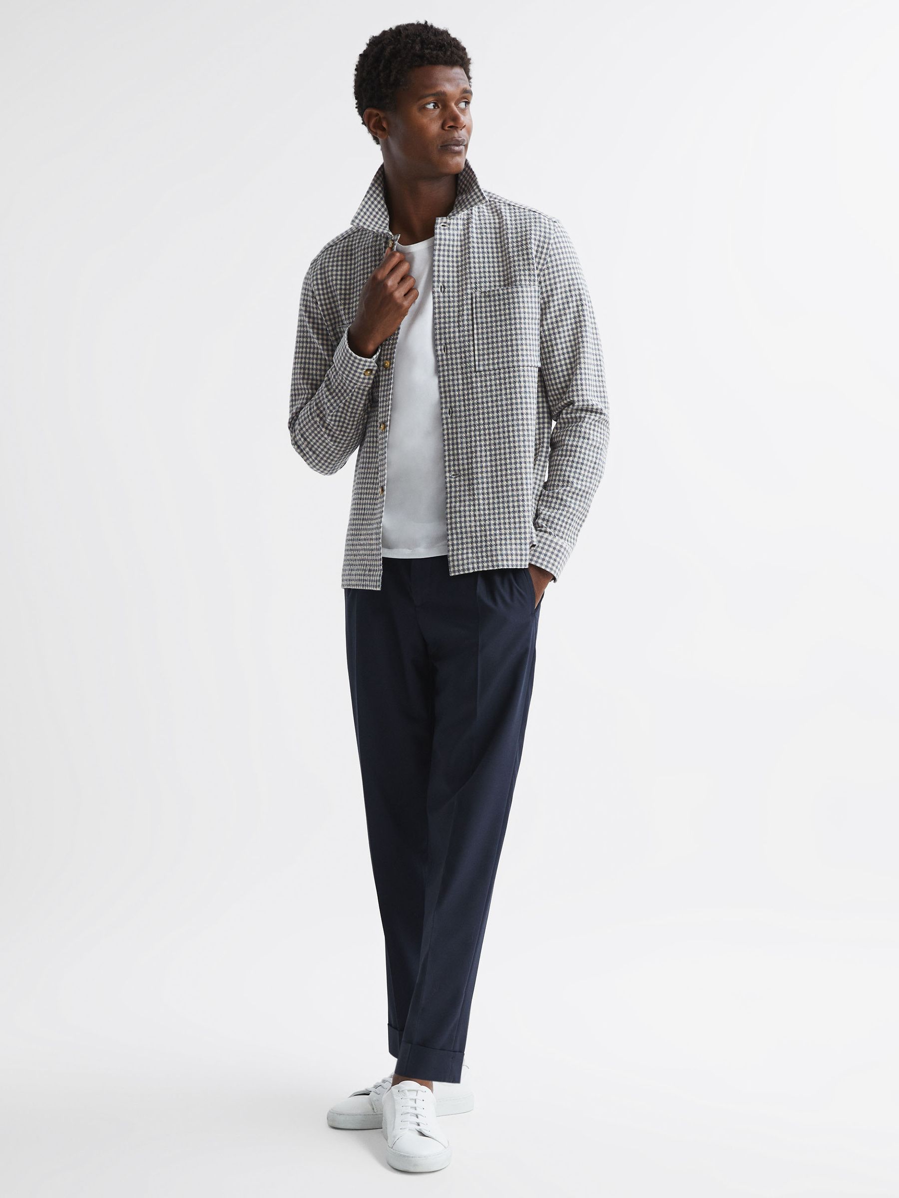 Check Twin Pocket Overshirt in Grey/White - Image 3 of 4