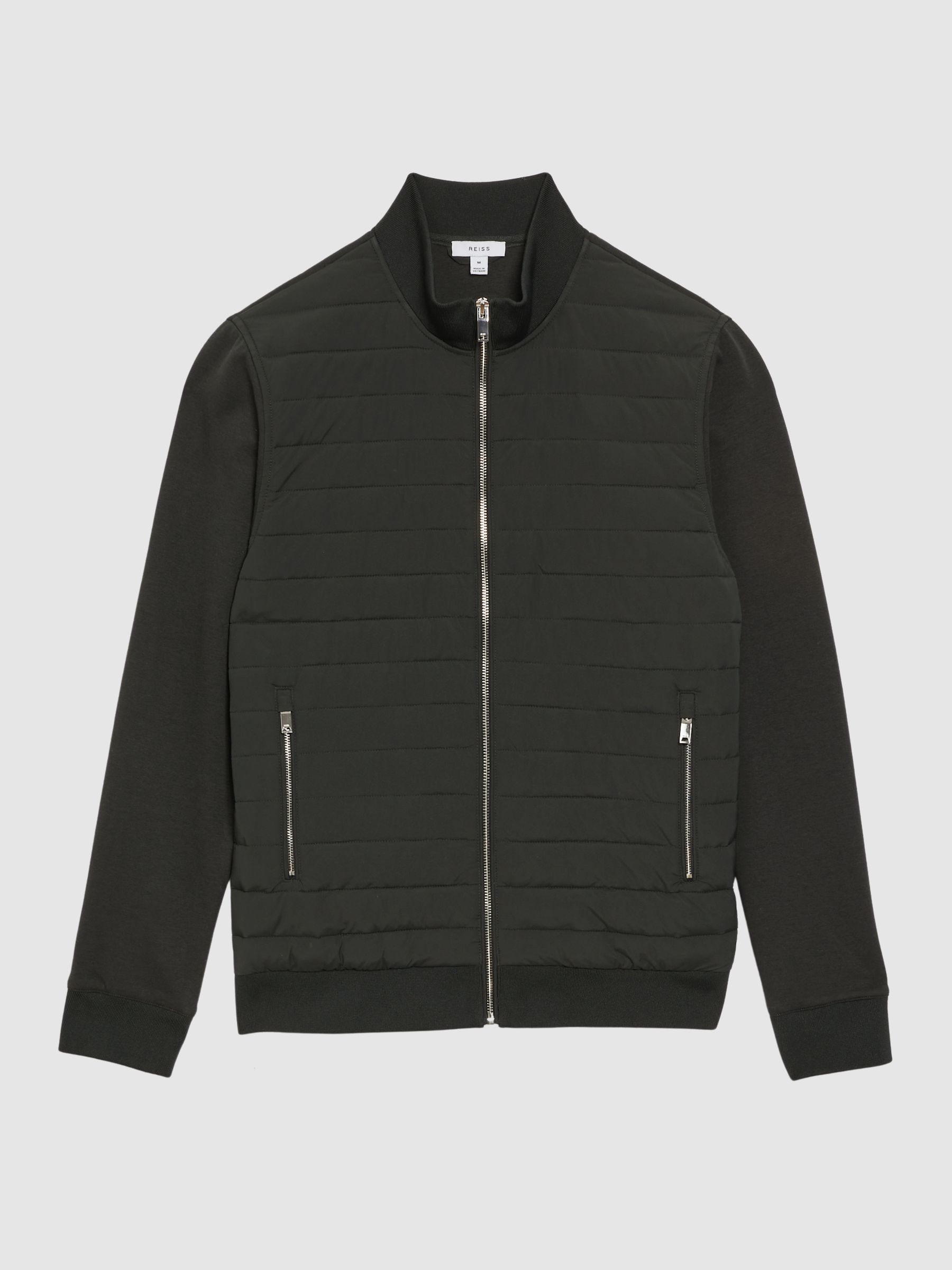 Hybrid Quilt and Knit Zip-Through Jacket in Forest Green - Image 2 of 5