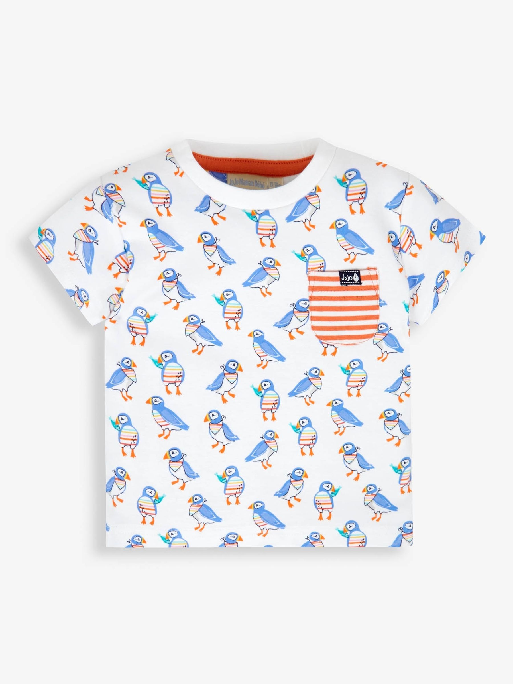 White Puffin Print Pocket T-Shirt - Image 1 of 4