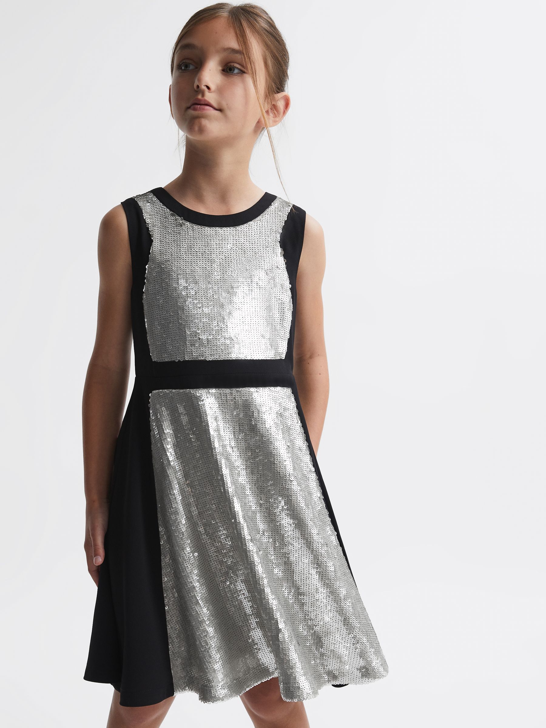9-14 yrs Relaxed Fit Sequin Dress in Black - Image 3 of 5