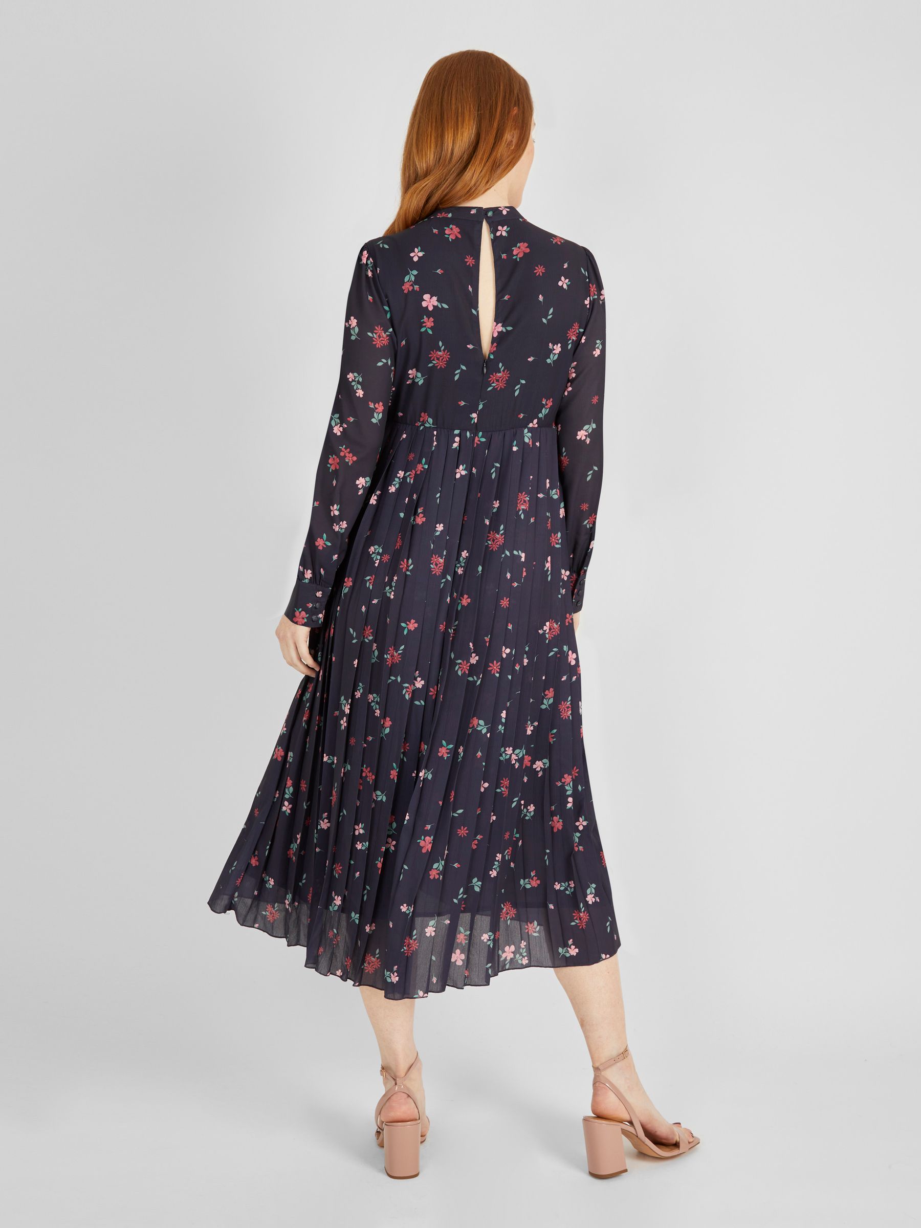 Navy Floral Pleated Maternity Dress - Image 2 of 4