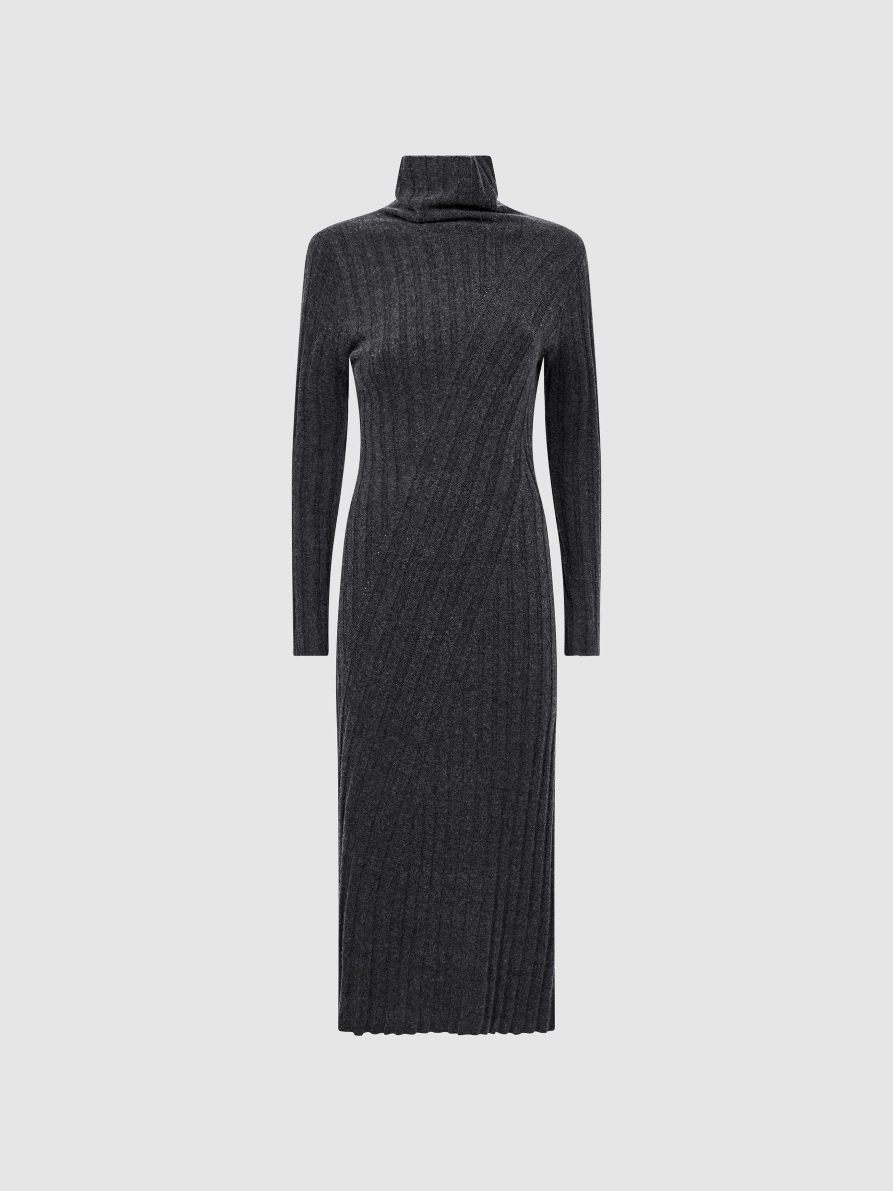 Knitted Roll Neck Midi Dress in Charcoal - Image 2 of 6