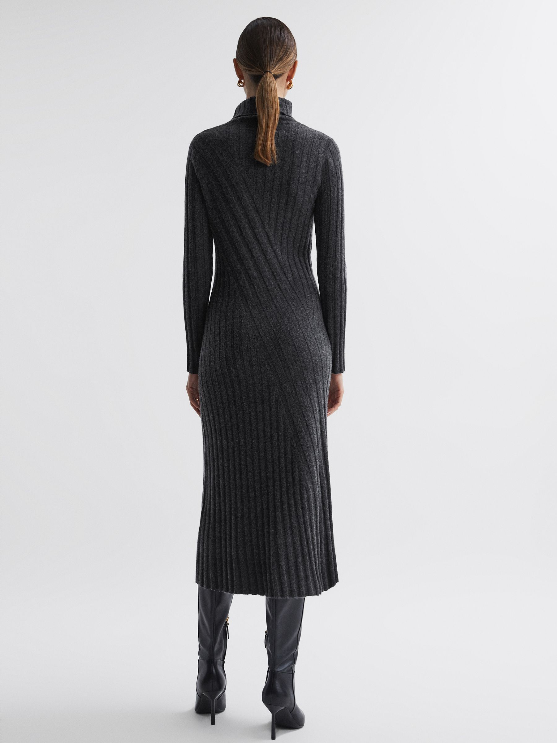 Knitted Roll Neck Midi Dress in Charcoal - Image 6 of 6