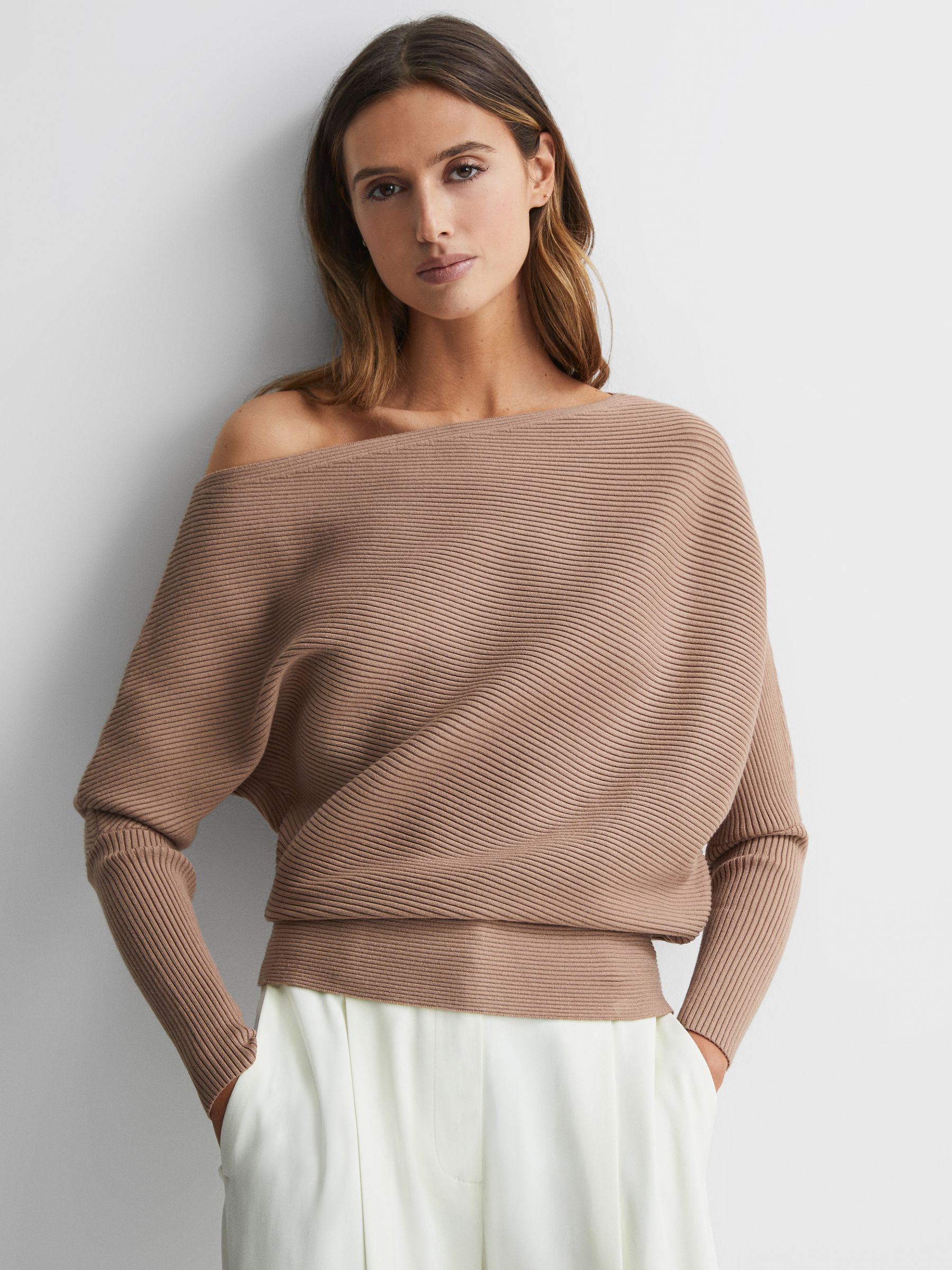 Lorna Camel Asymmetric Drape Knitted Top - Image 1 of 4