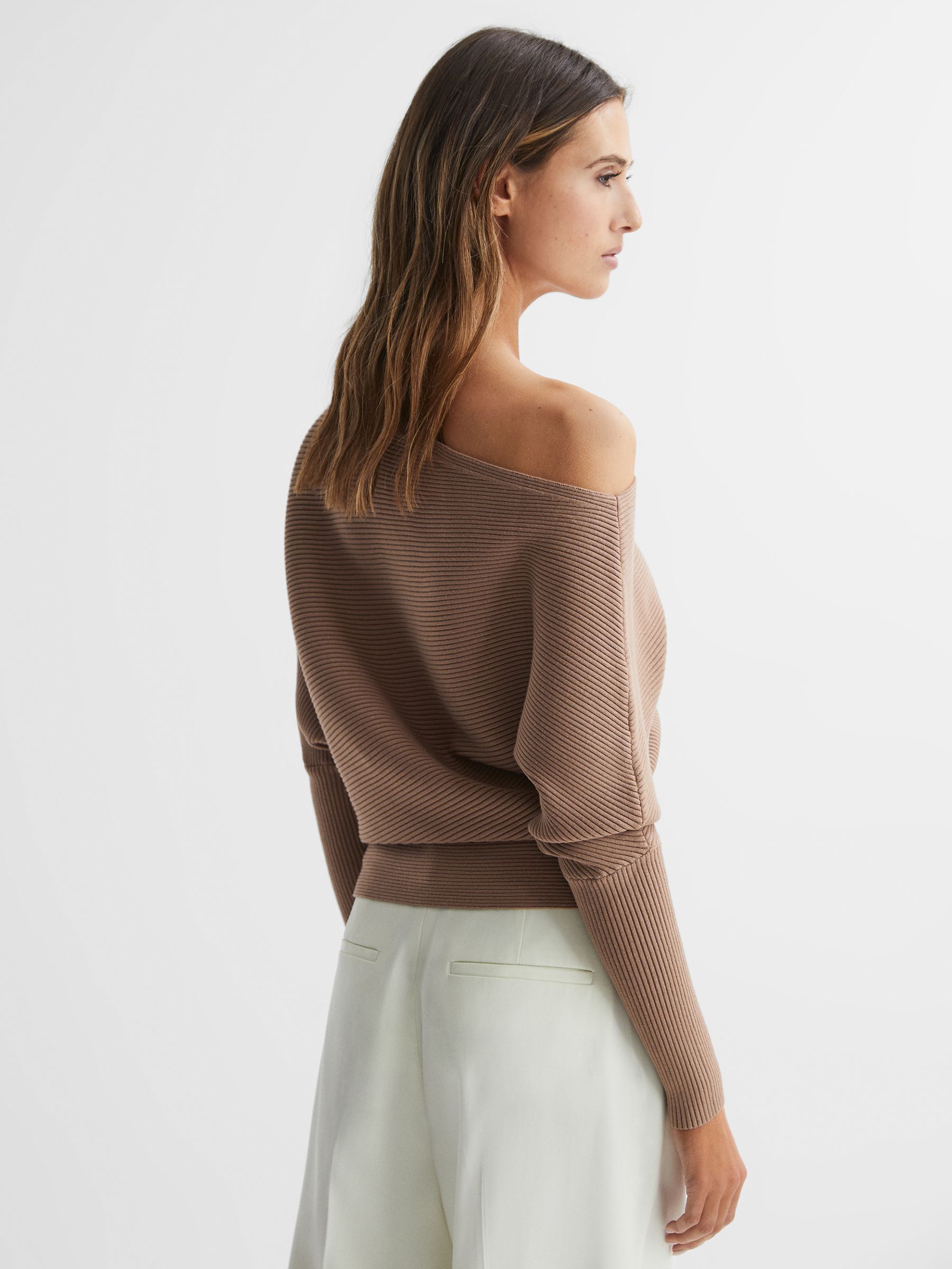 Lorna Camel Asymmetric Drape Knitted Top - Image 4 of 4