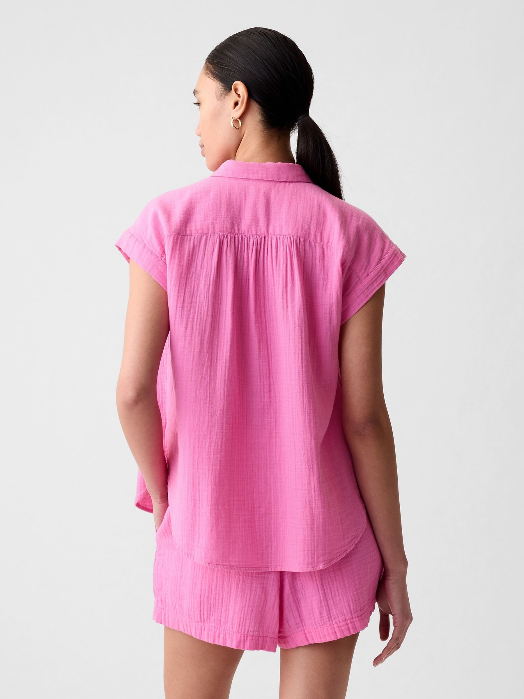 Pink Crinkle Cotton Short Sleeve Shirt - Image 2 of 3