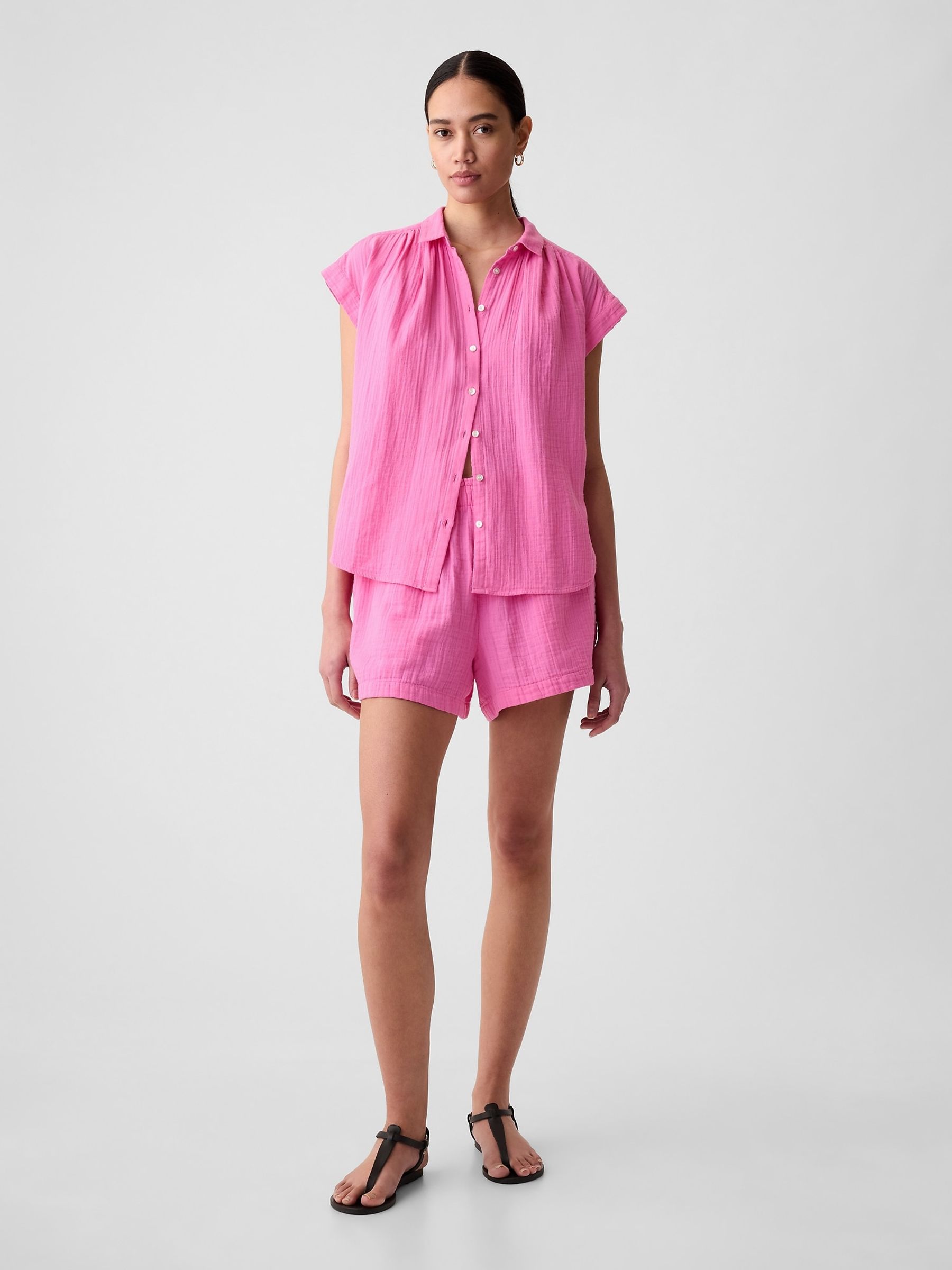 Pink Crinkle Cotton Short Sleeve Shirt - Image 3 of 3