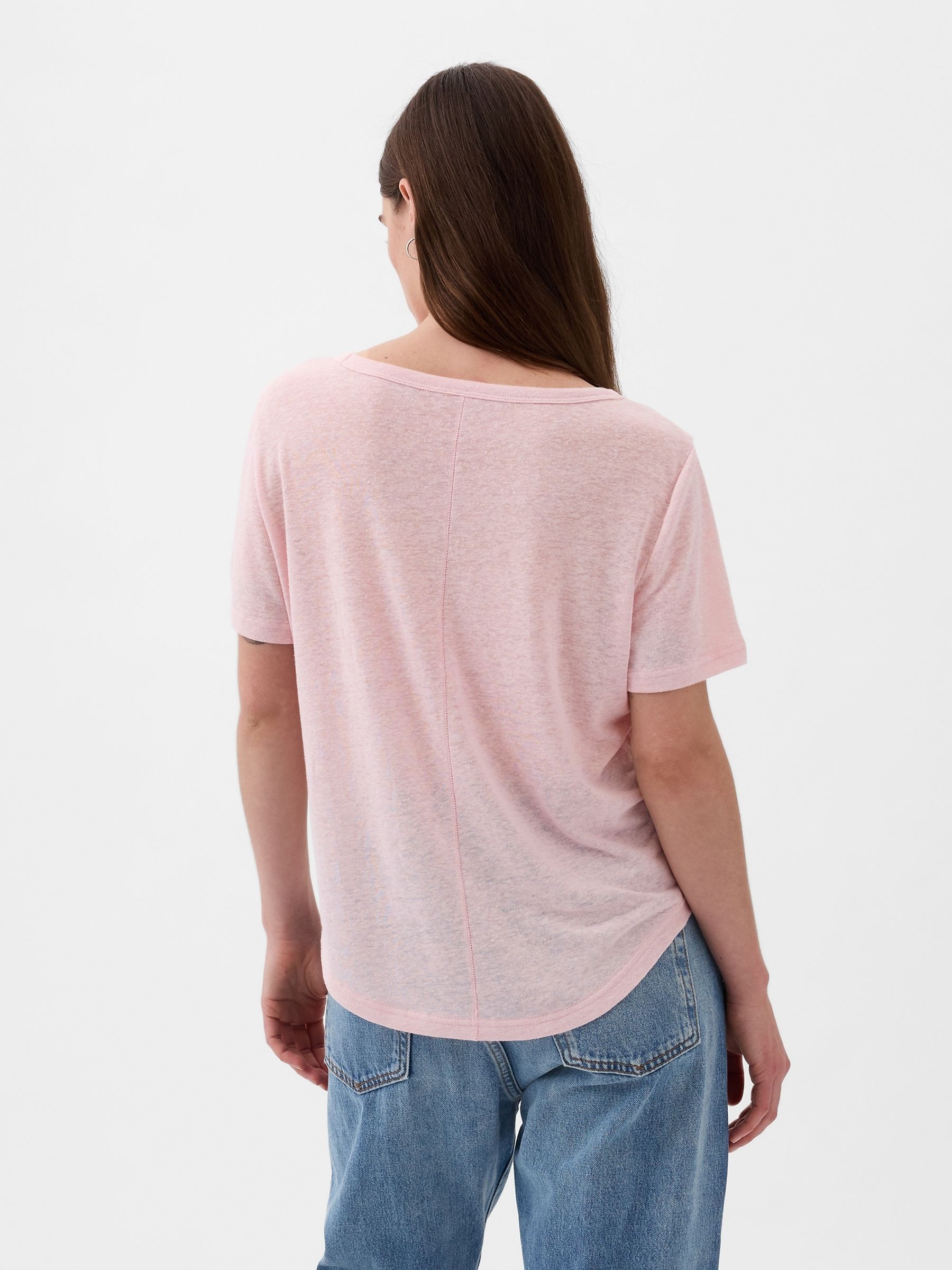 Pink Linen Blend Short Sleeve Scoop Neck T-Shirt - Image 2 of 3