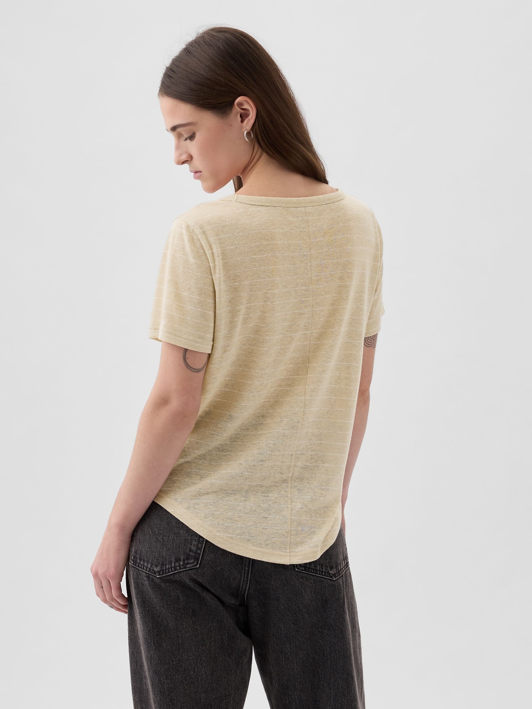Neutral Linen Blend Short Sleeve Scoop Neck T-Shirt - Image 2 of 3