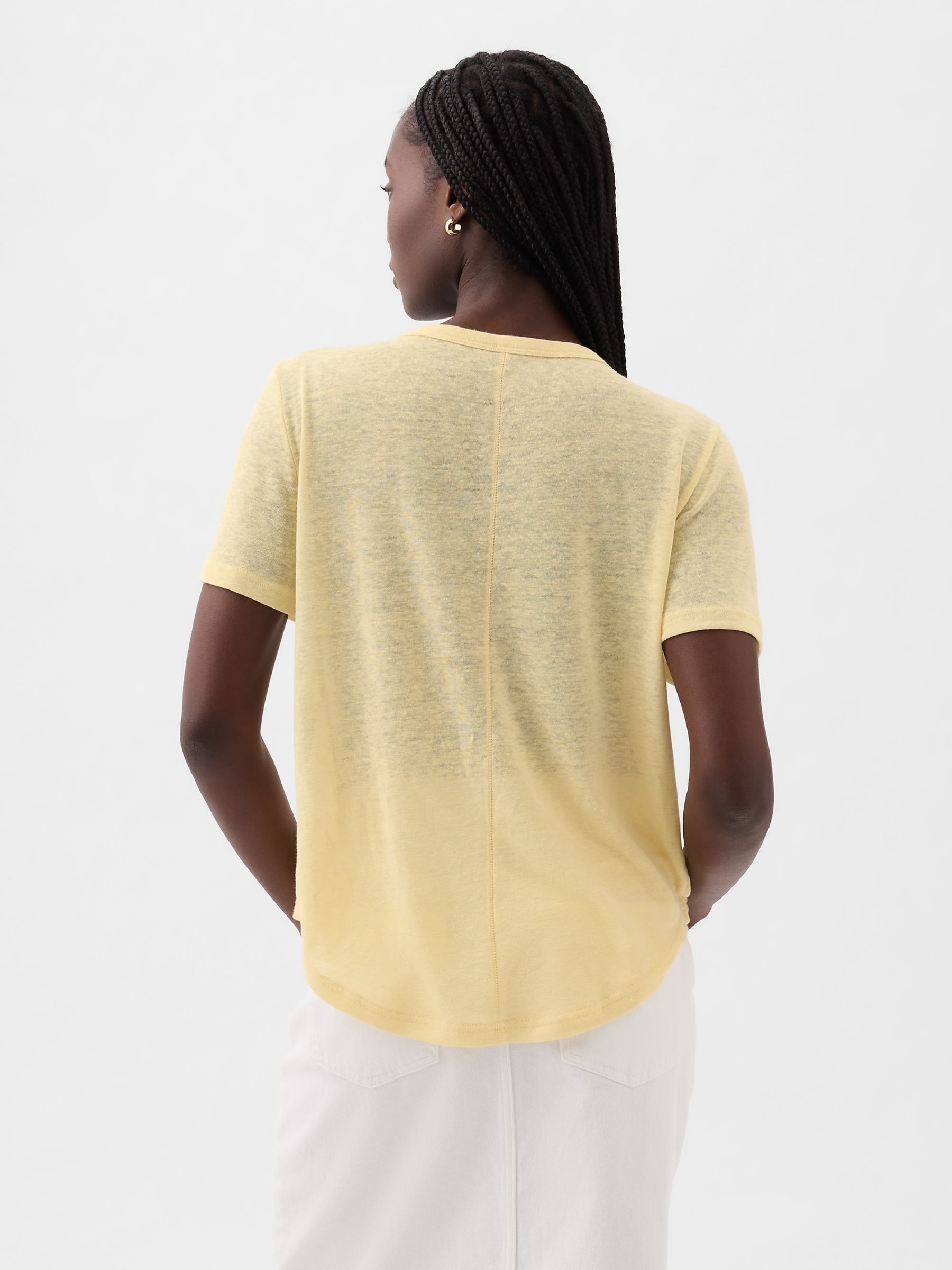 Yellow Linen Blend Short Sleeve Scoop Neck T-Shirt - Image 2 of 4