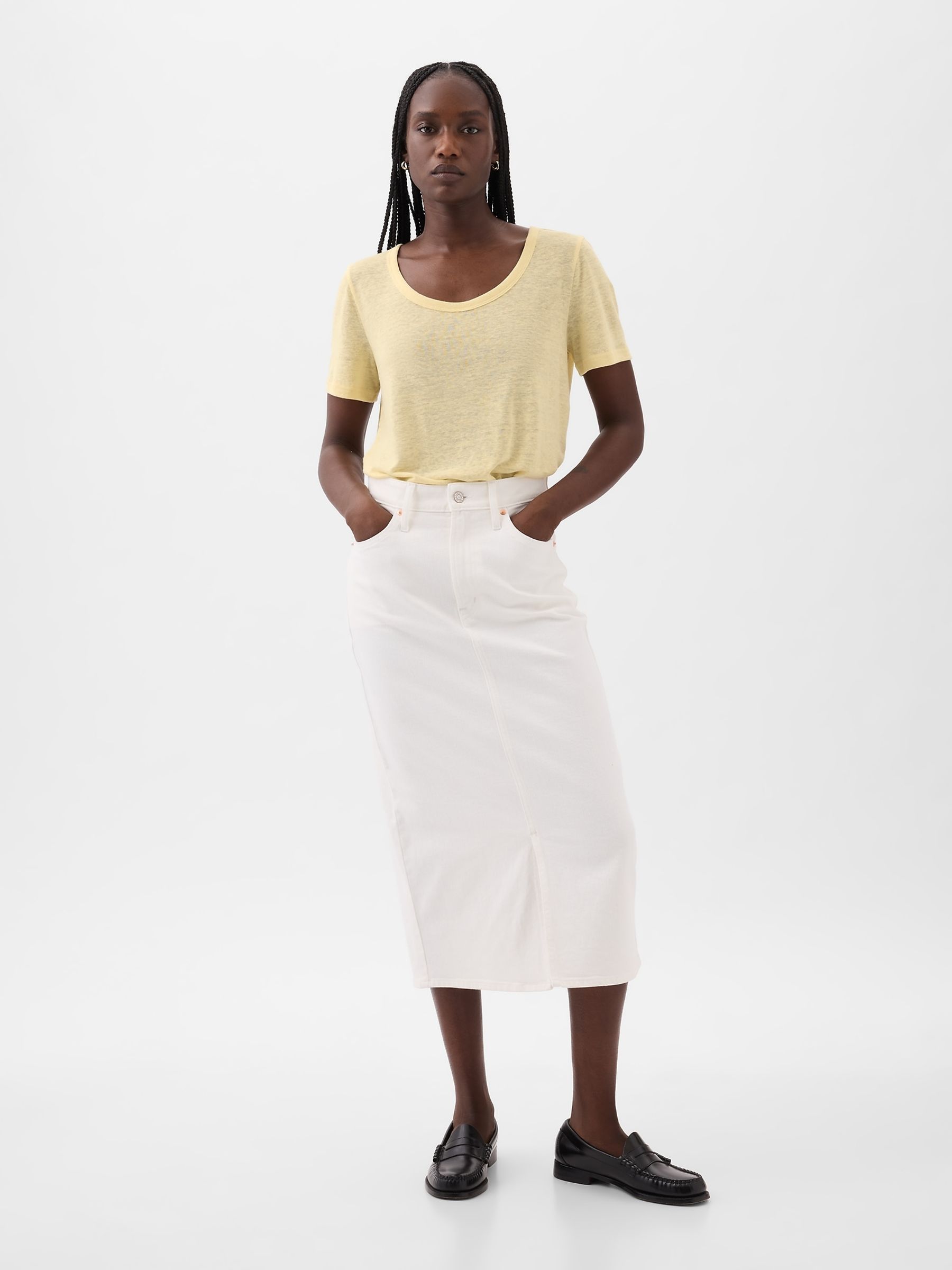 Yellow Linen Blend Short Sleeve Scoop Neck T-Shirt - Image 3 of 4