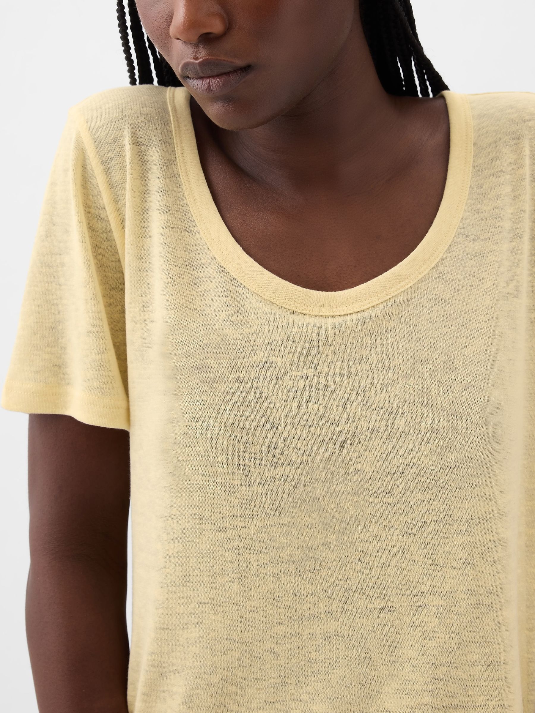 Yellow Linen Blend Short Sleeve Scoop Neck T-Shirt - Image 4 of 4