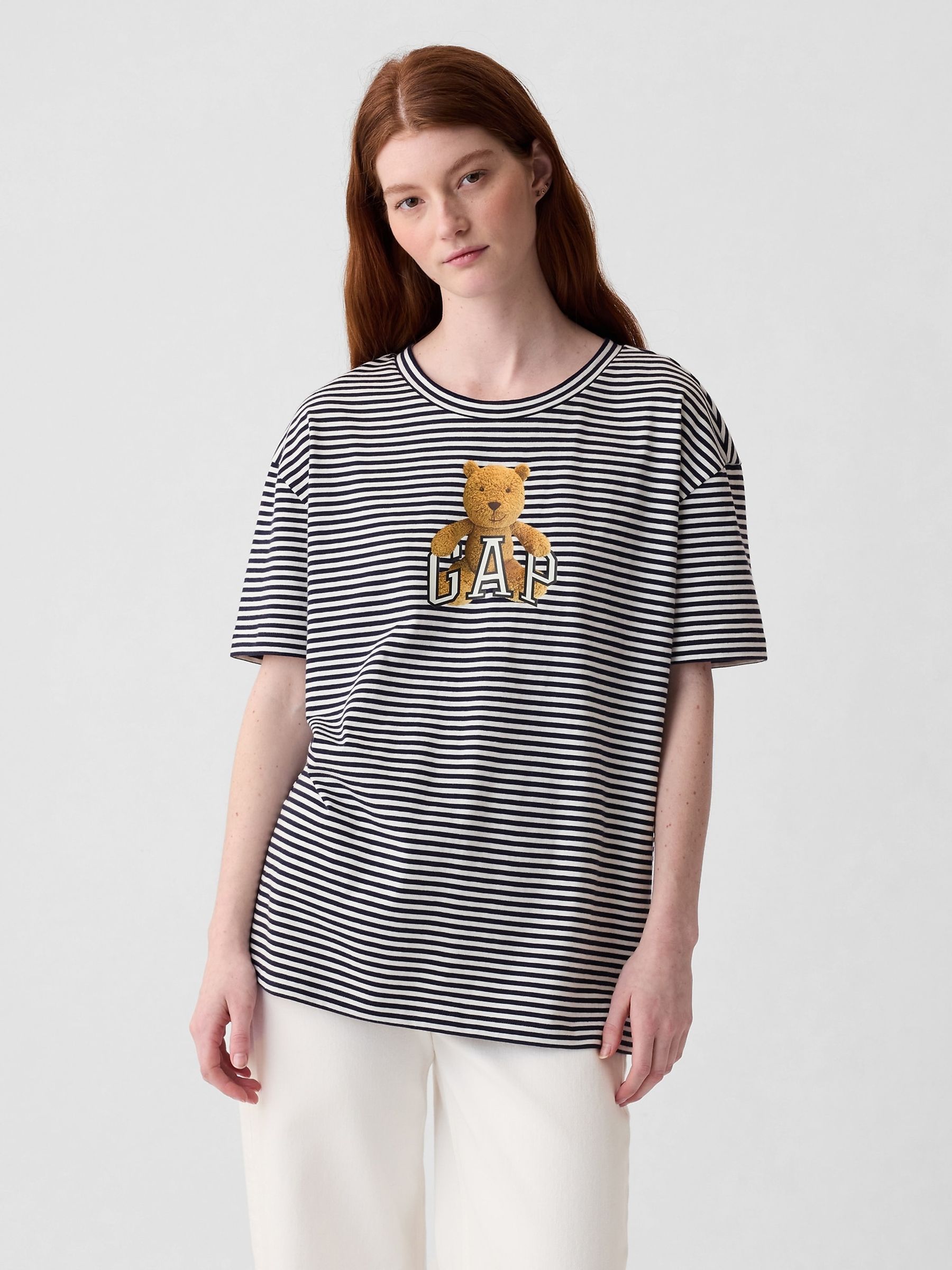 Black/White Stripe Organic Cotton Brannan Bear Logo Graphic Short Sleeve T-Shirt - Image 1 of 1