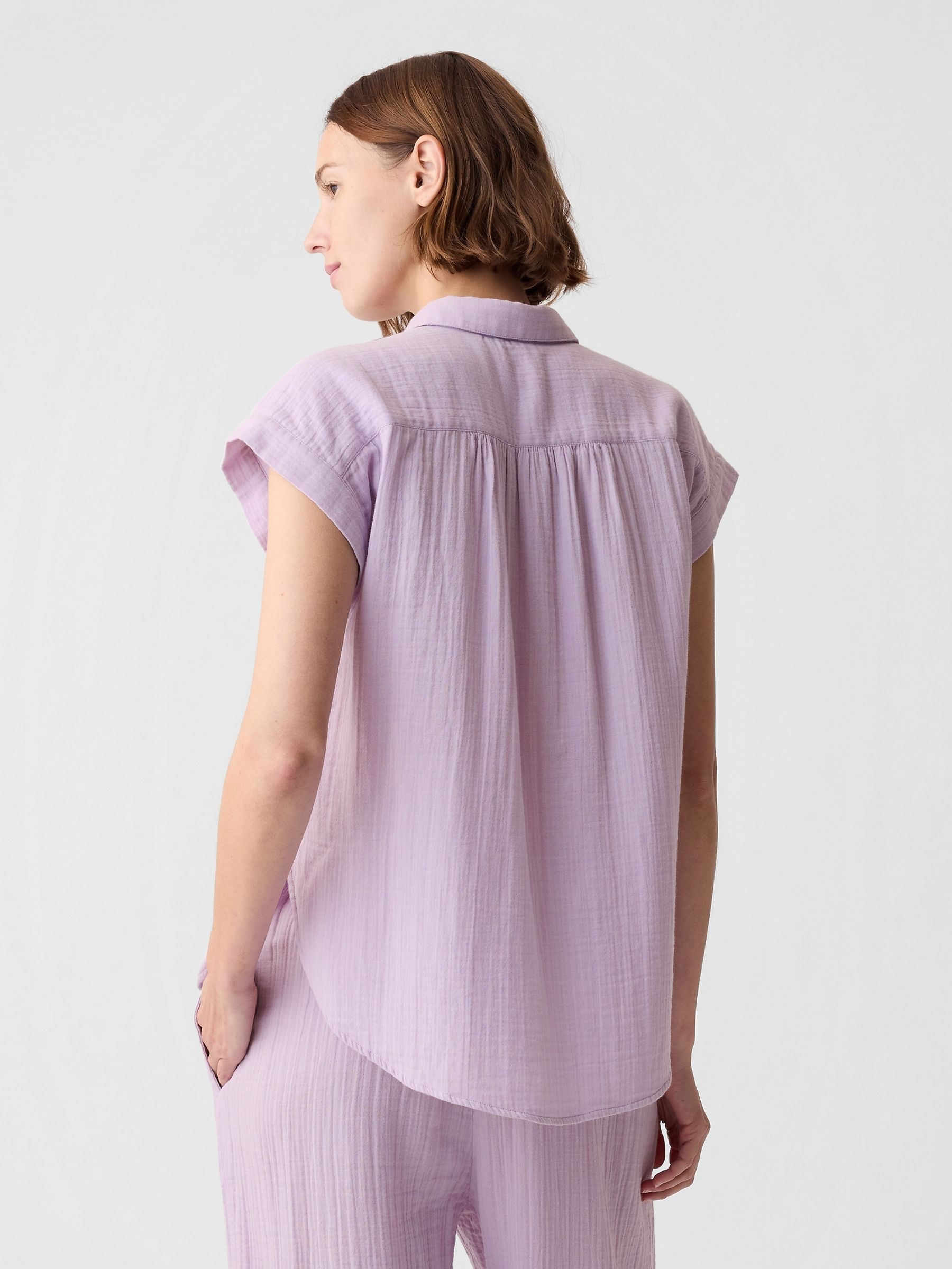 Purple Crinkle Cotton Short Sleeve Shirt - Image 2 of 4