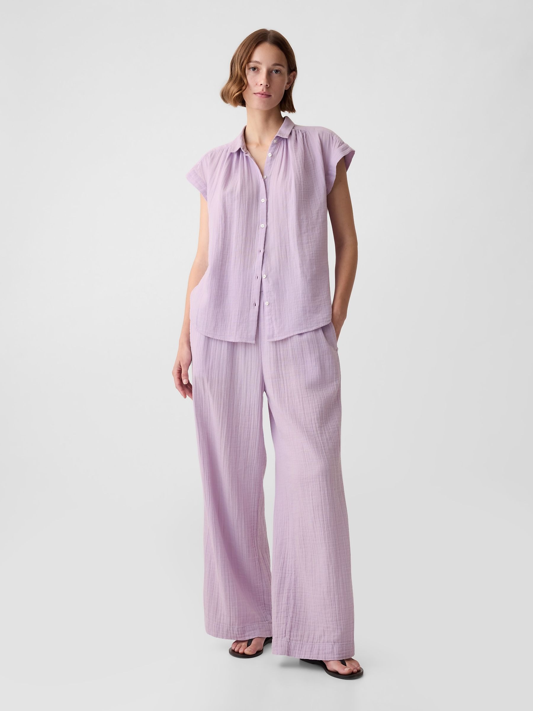 Purple Crinkle Cotton Short Sleeve Shirt - Image 3 of 4