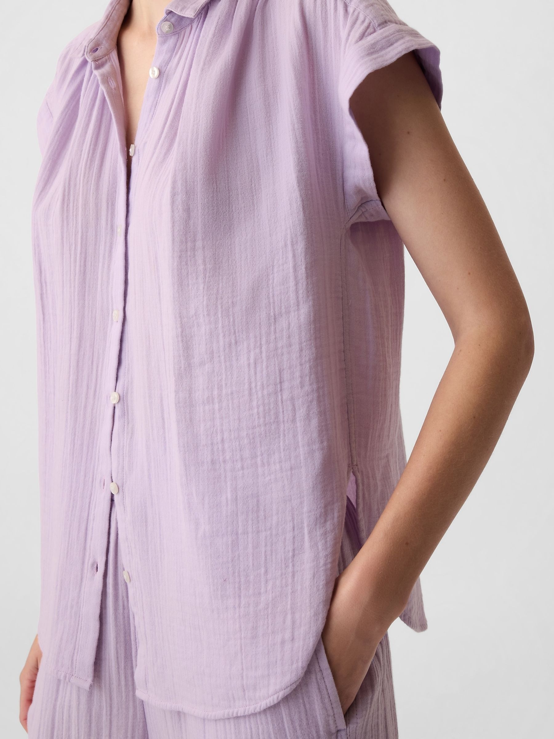 Purple Crinkle Cotton Short Sleeve Shirt - Image 4 of 4