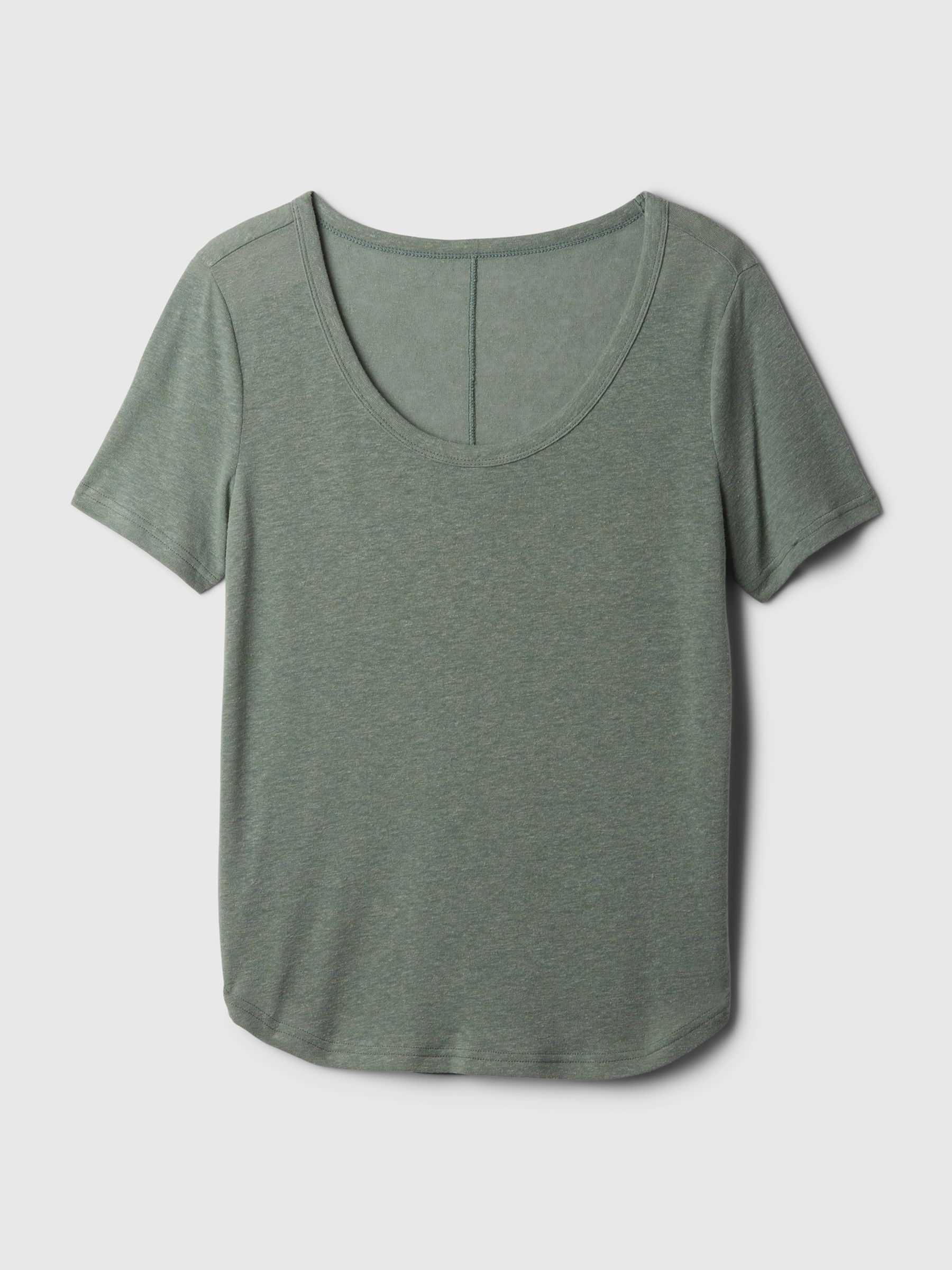Green Linen Blend Short Sleeve Scoop Neck T-Shirt - Image 4 of 4