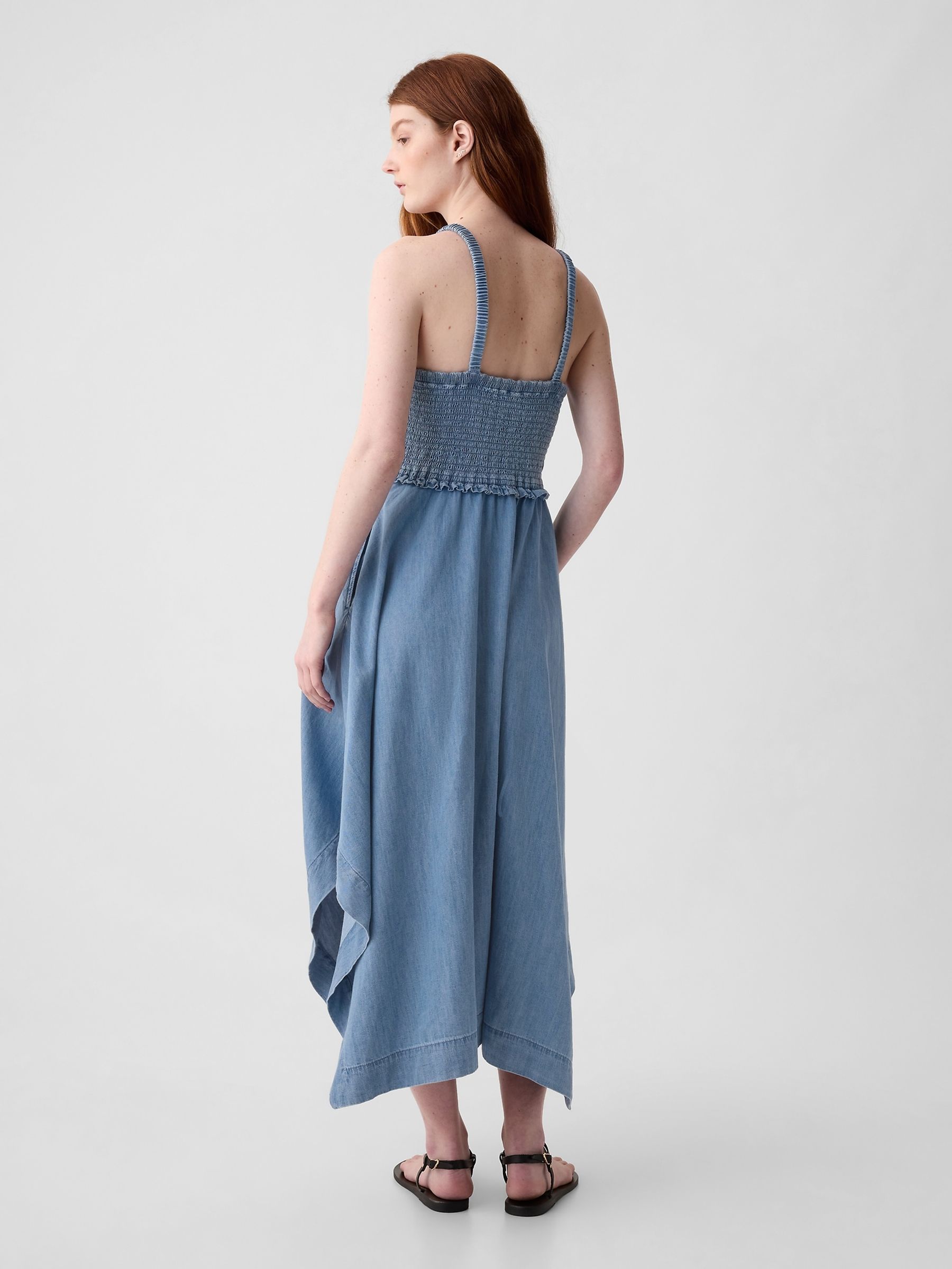 Blue Smocked Handkerchief Hem Midi Dress - Image 2 of 3