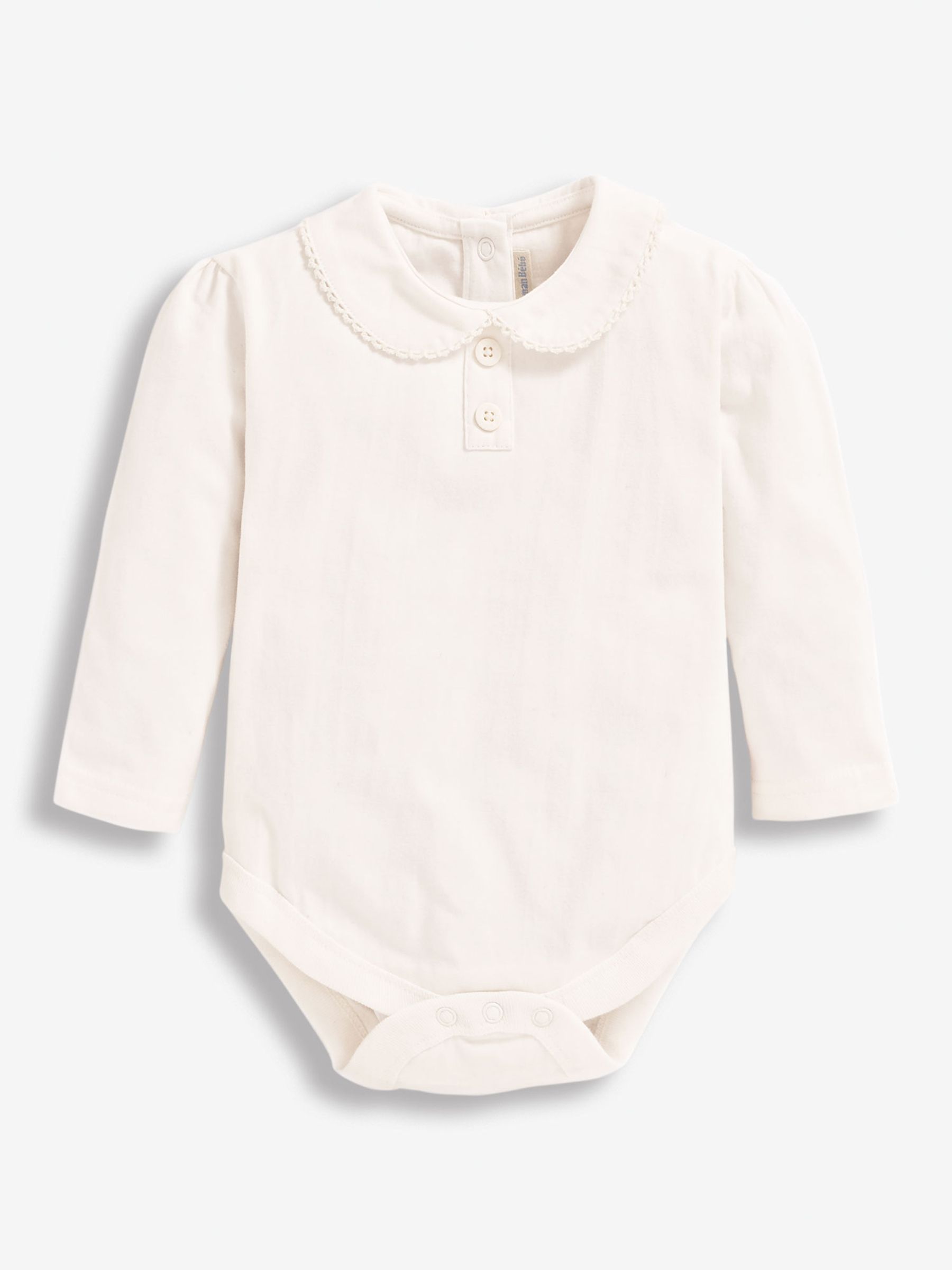 Cream Plain Long Sleeve Peter Pan Bodysuit - Image 1 of 2