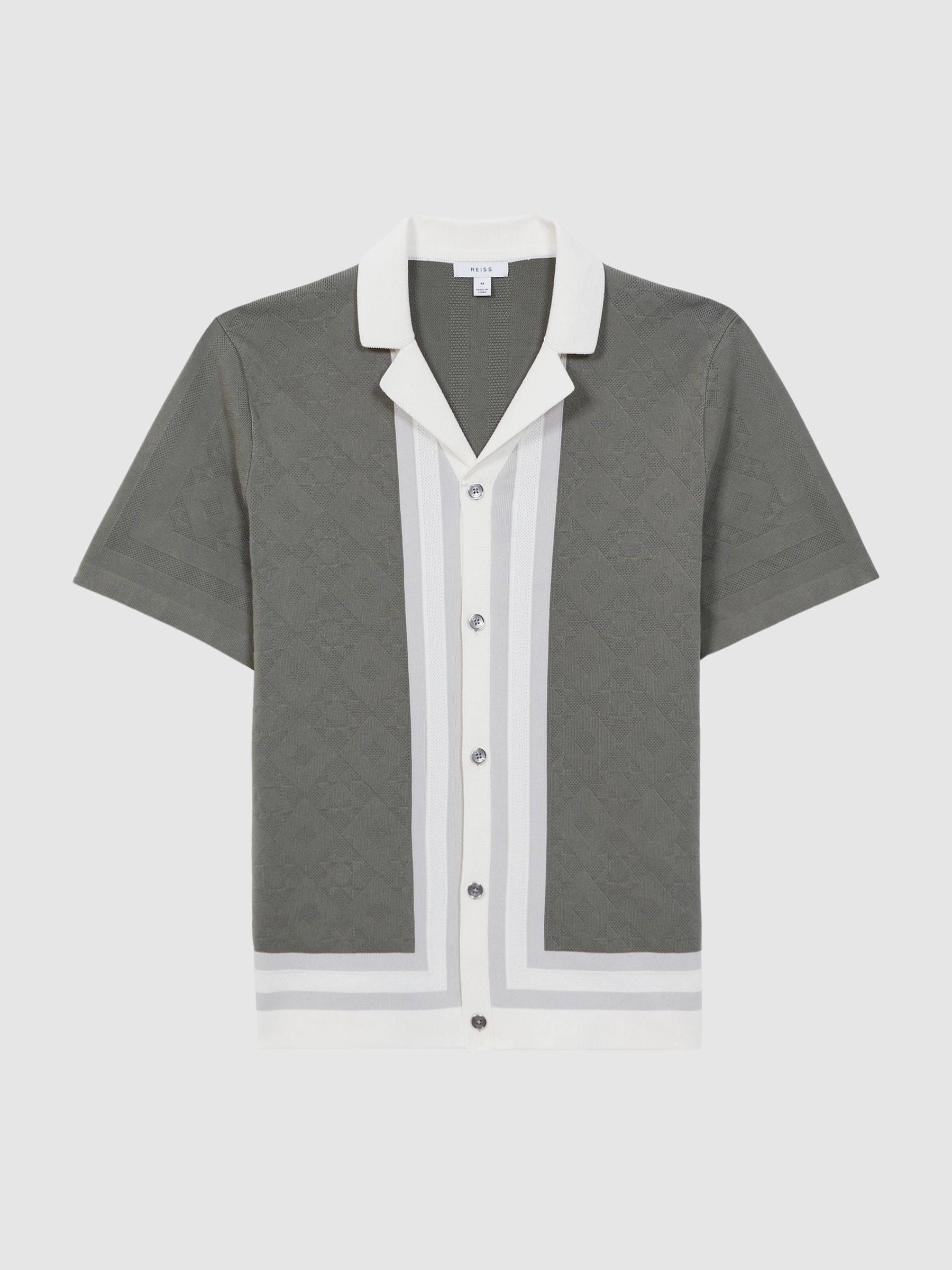Cotton Knitted Cuban Collar Shirt in Sage - Image 2 of 5