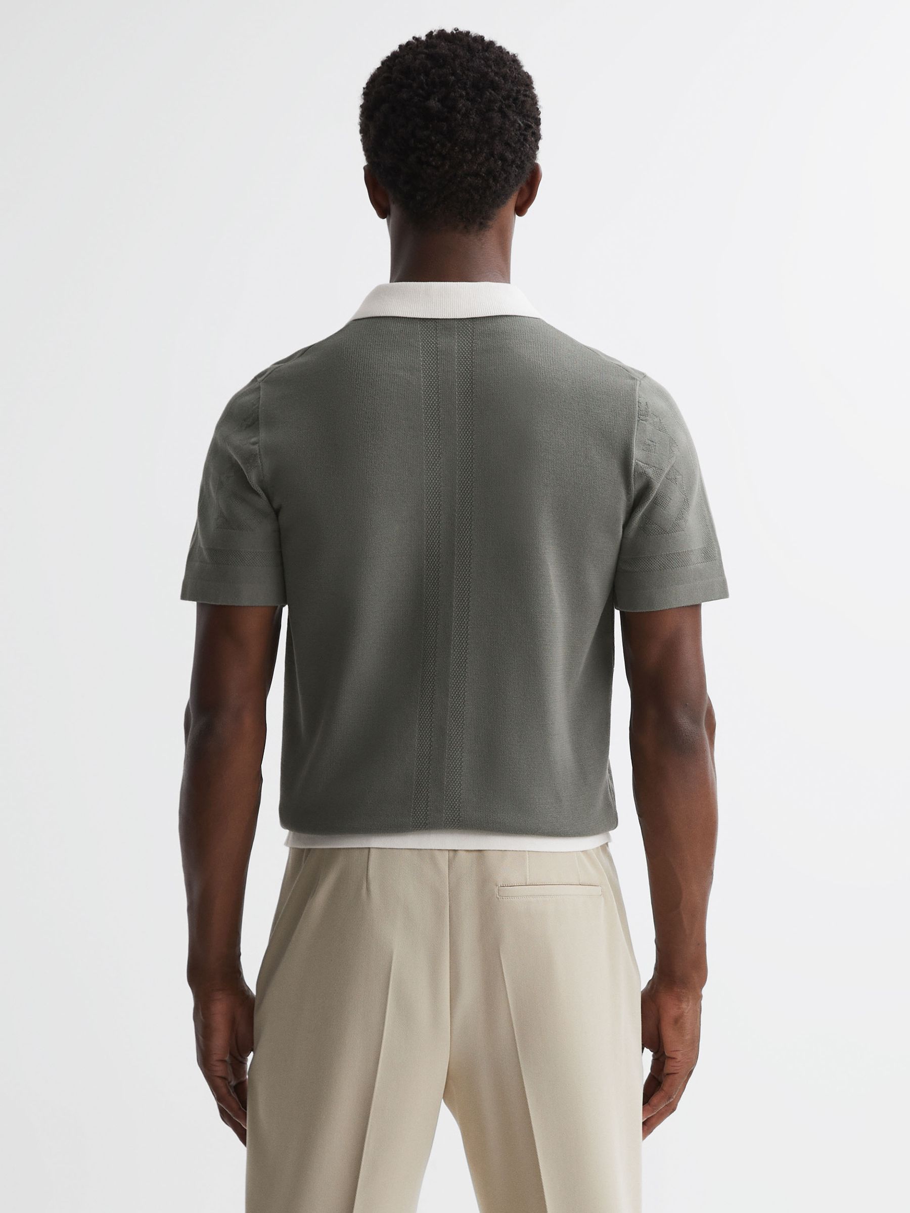 Cotton Knitted Cuban Collar Shirt in Sage - Image 5 of 5