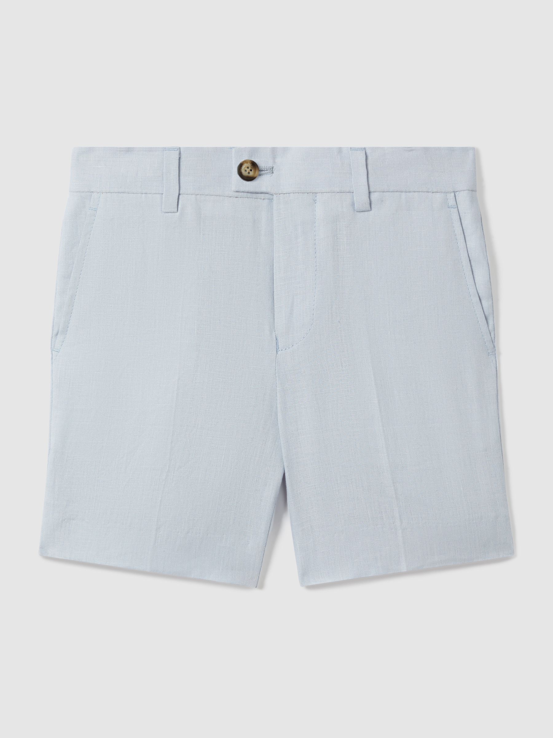 3-9 yrs Slim Fit Linen Adjustable Shorts in Soft Blue - Image 2 of 4 3-9 yrs Slim Fit Linen Adjustable Shorts in Soft Blue - Image 2 of 4