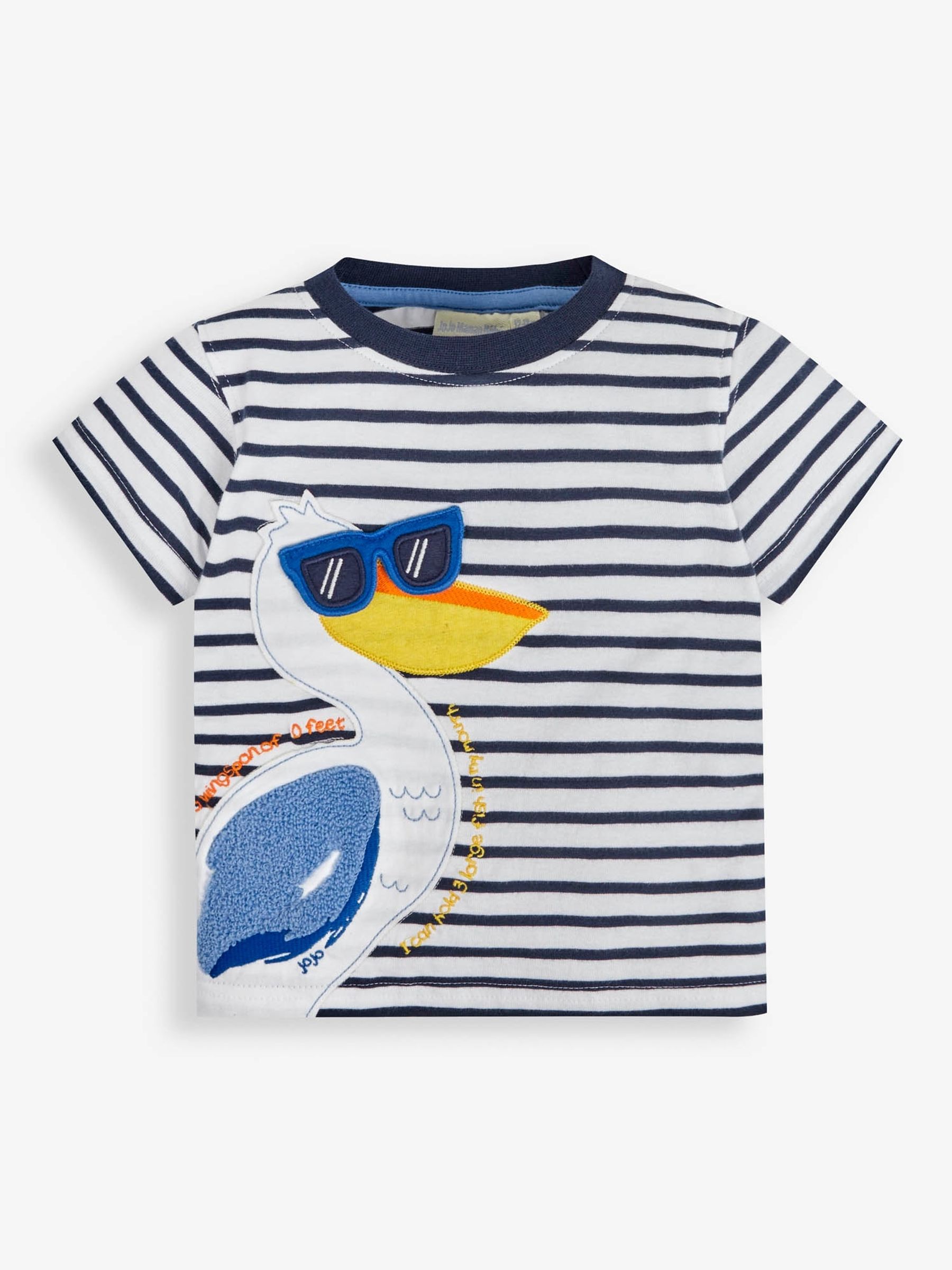 White Navy Stripe Stripe Pelican Appliqué T-Shirt - Image 1 of 3