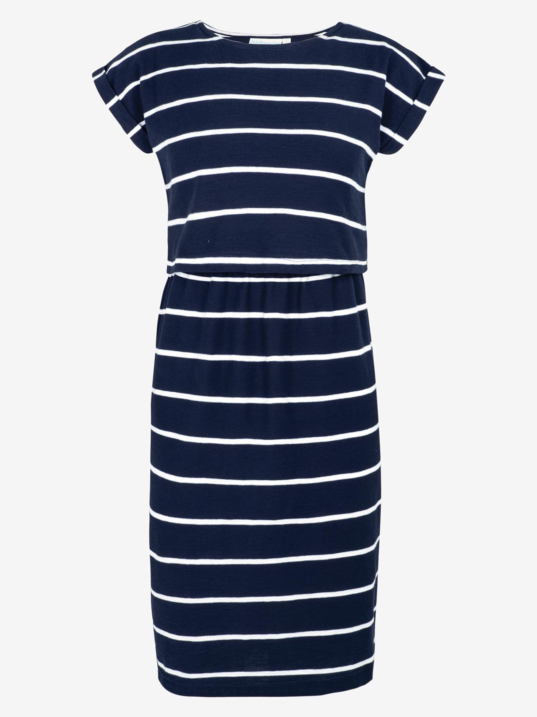 Navy White Stripe Summer Breton Maternity & Nursing Tunic Dress - Image 3 of 5