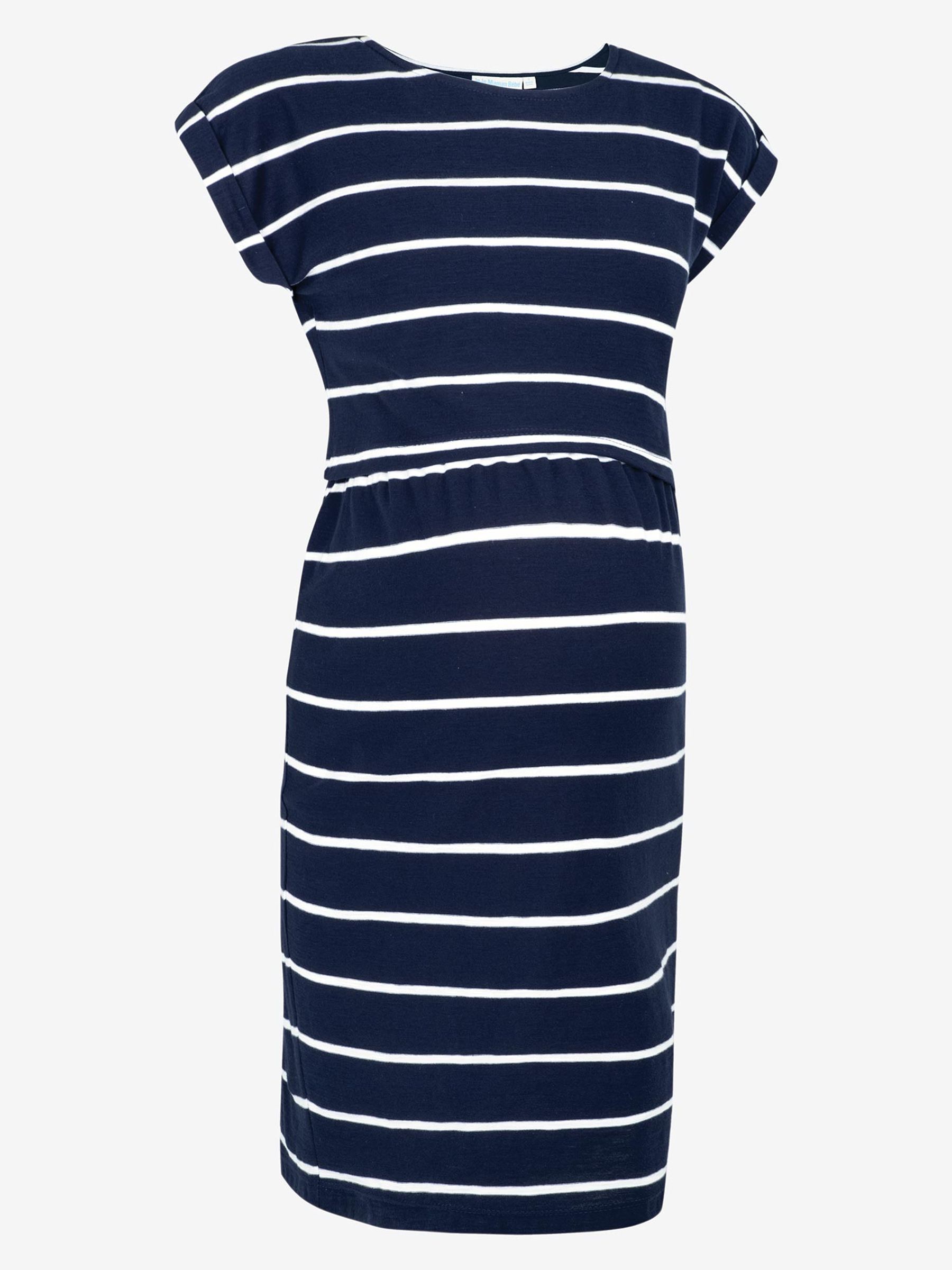 Navy White Stripe Summer Breton Maternity & Nursing Tunic Dress - Image 4 of 5