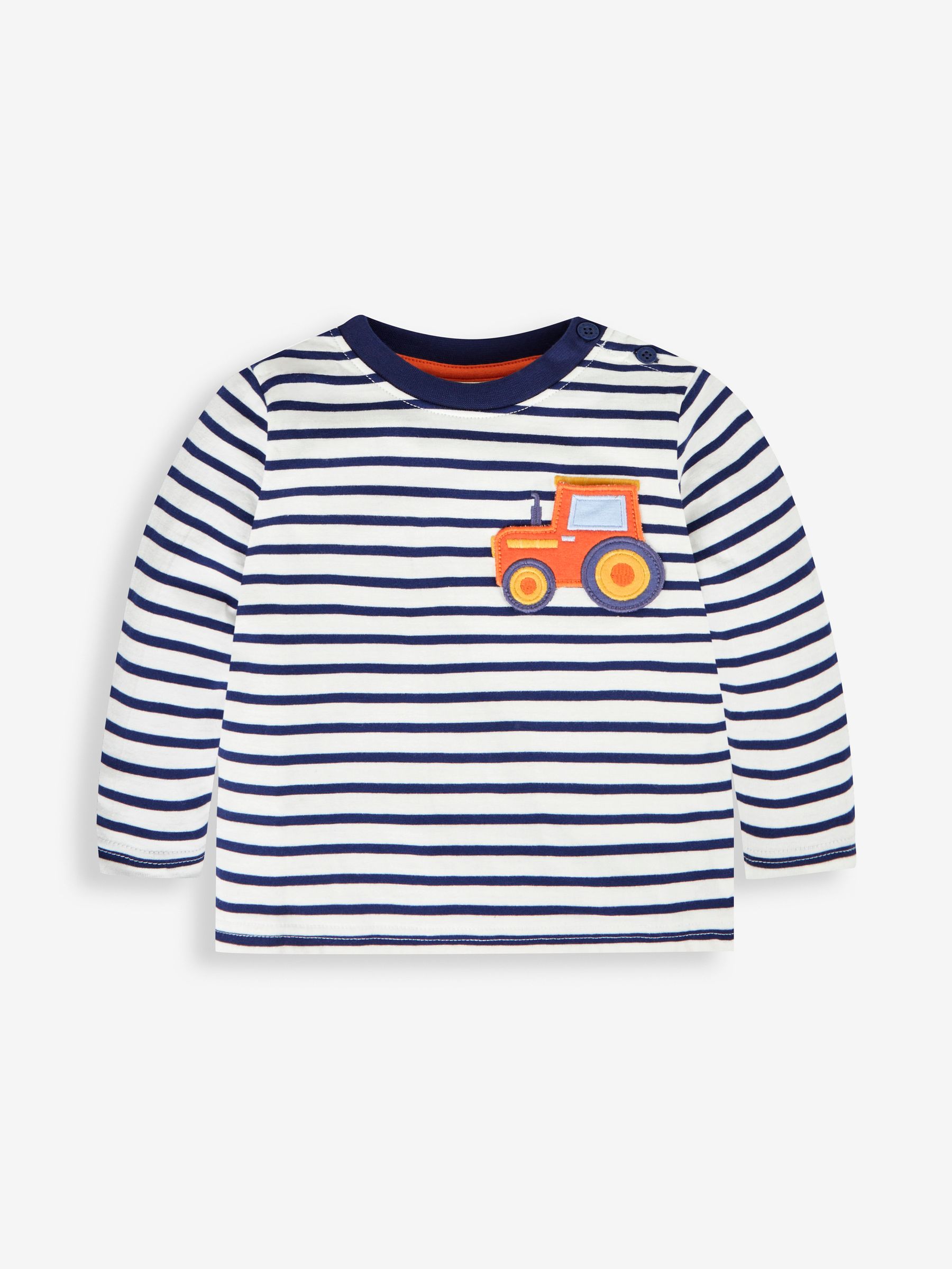 Ecru Navy Stripe Tractor Appliqué Pocket Top - Image 1 of 2