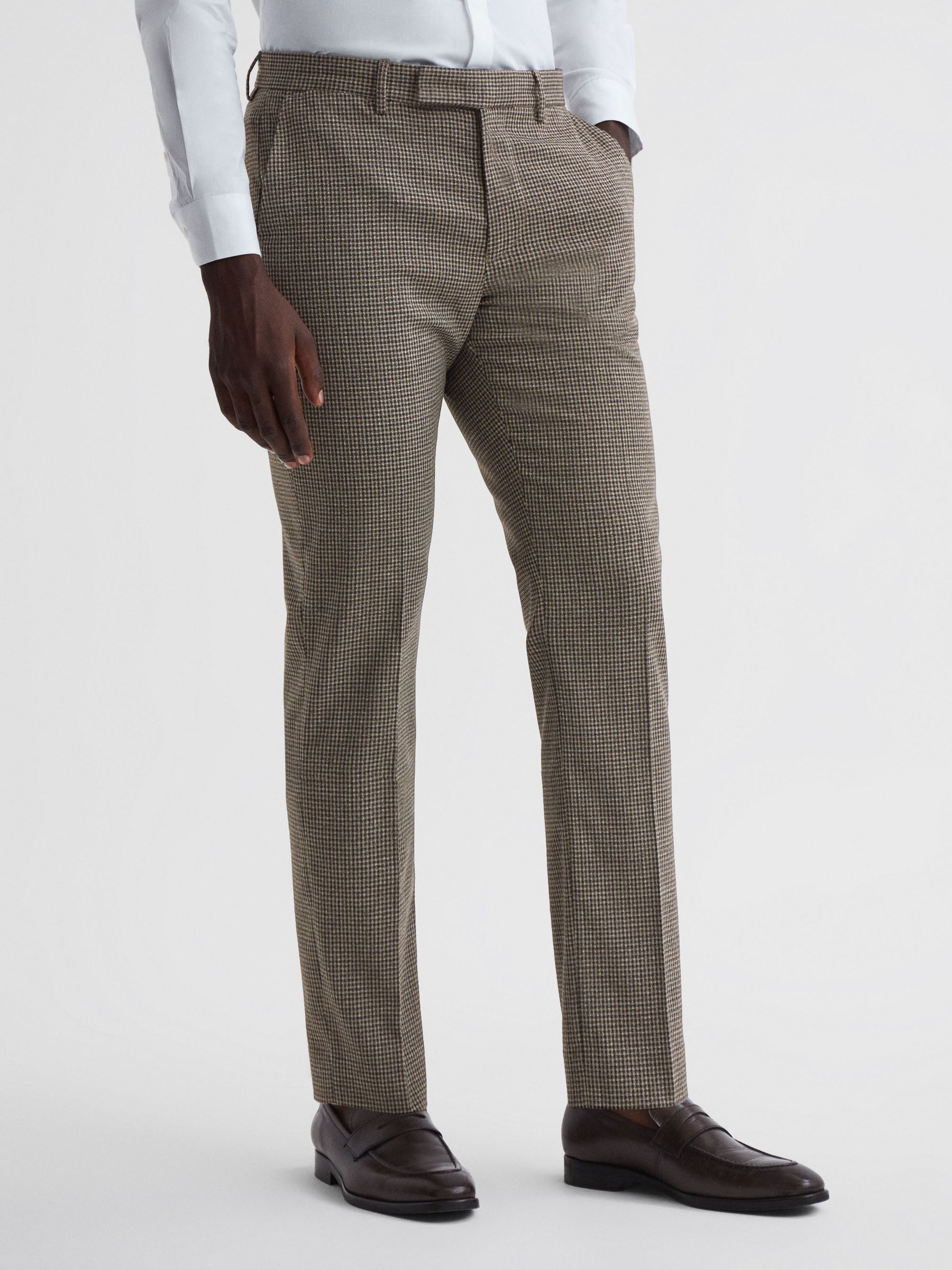 Slim Fit Puppytooth Trousers in Brown - Image 1 of 4 Slim Fit Puppytooth Trousers in Brown - Image 1 of 4